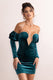Ivy | Petrolfarbenes Samt-Minikleid mit Cut-Out und Rüschenärmeln