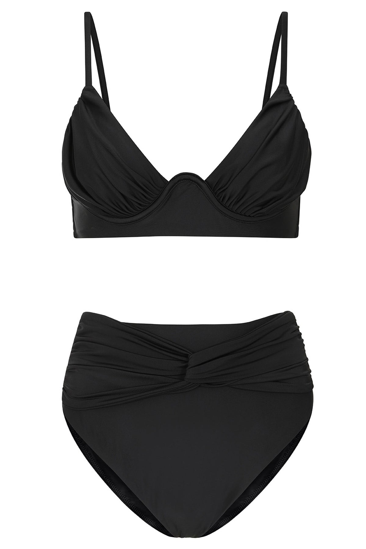 High Tide | Schwarze High-Waist-Bikinihose mit Twist-Front