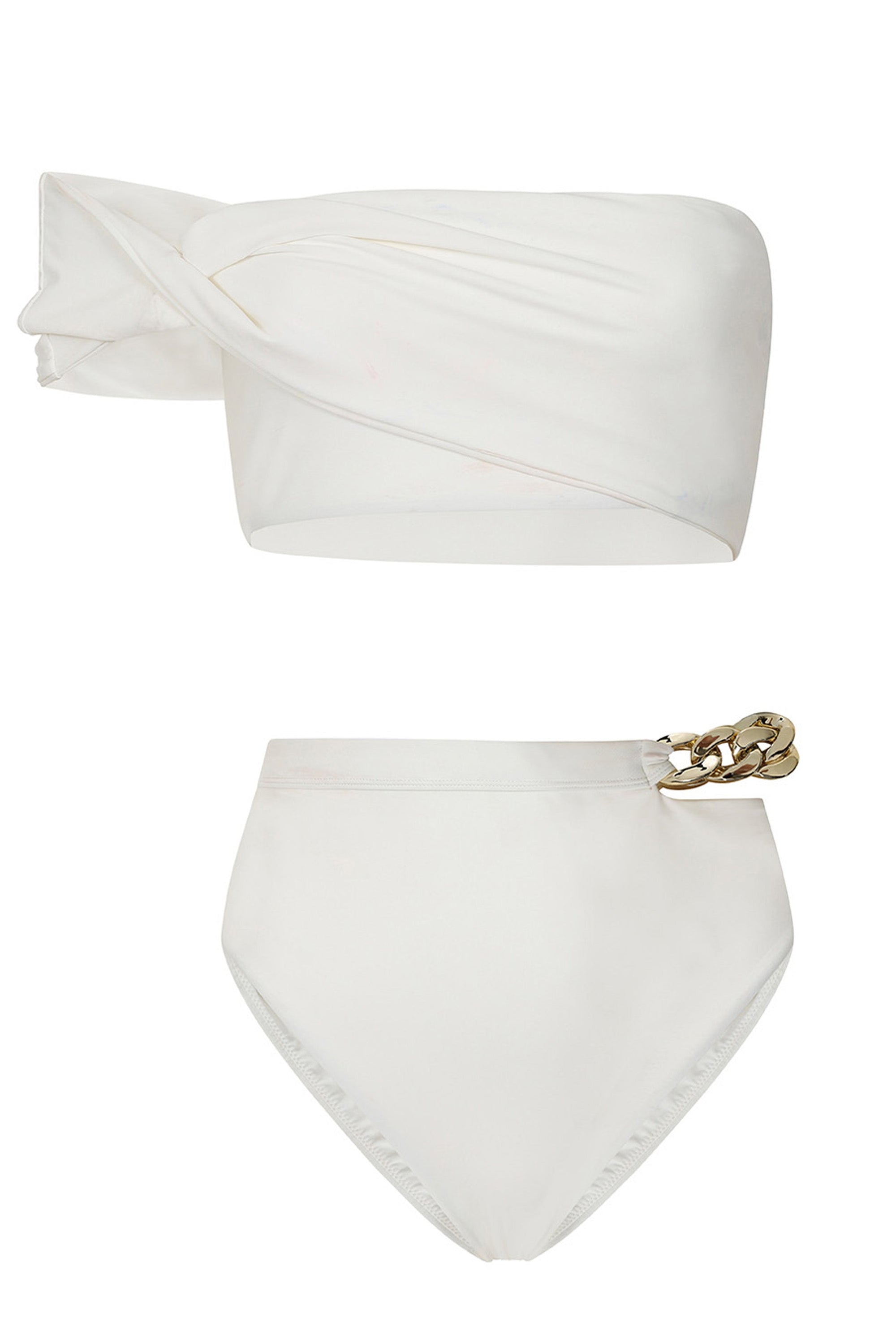 Dusk | Weißes Drapiertes Bandeau-Bikini-Oberteil
