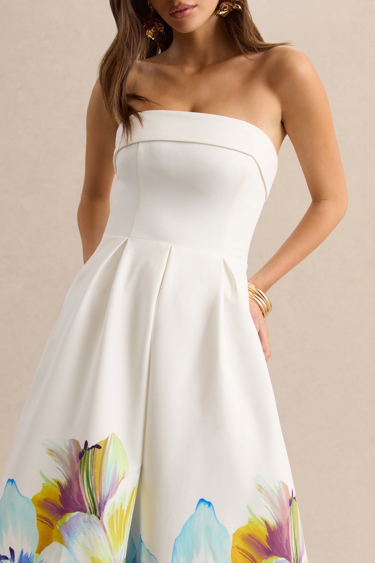 ECM-HR-CL133341264 - Annalise - Blue And Yellow Floral Border Print Bandeau Skater Midi Dress 01.jpg