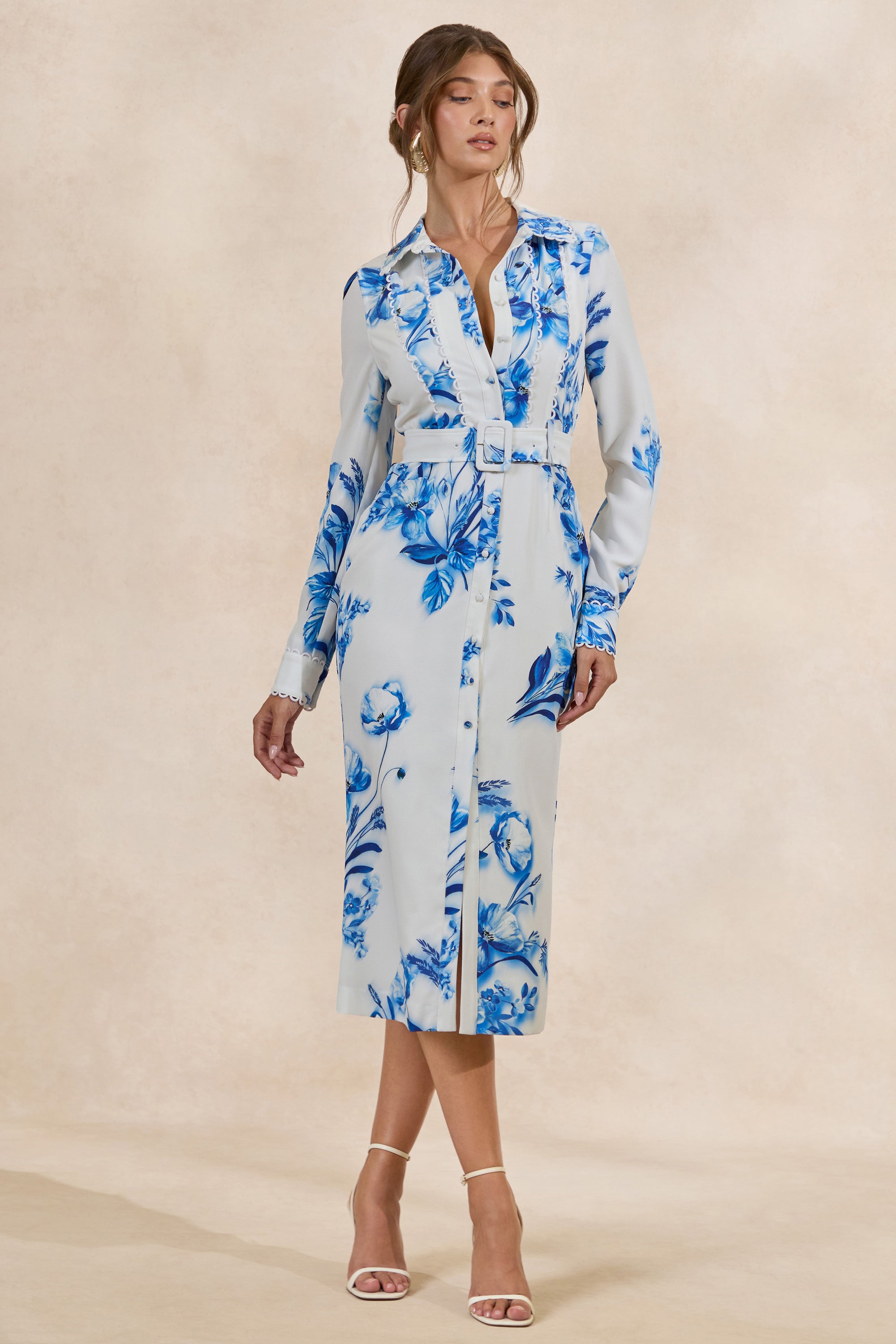 CL135595153 - Zephy _ Blue Floral Print Belted Shirt Midi Dress0 2.jpg