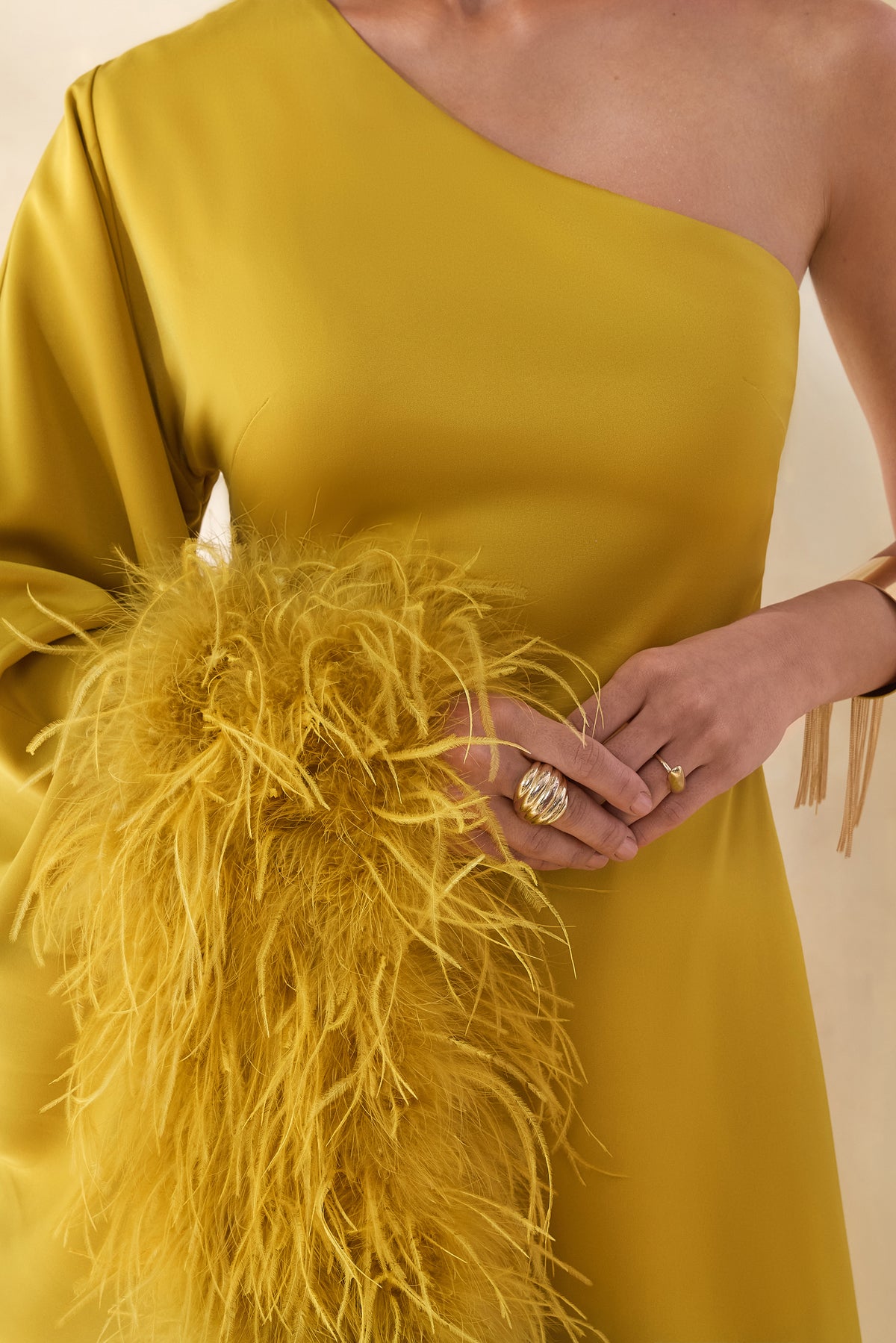 ECM_HR_CL136382382 Destiny _ Yellow Satin Asymmetric-Neck Midi Dress With Feather Details 5.jpg