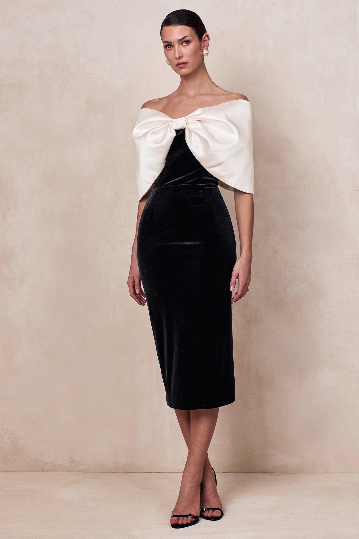 ECM_CL136903240 - Twilight | Black And White Velvet Bardot-Neck Midi Dress With Oversized Satin Bow 02.jpg