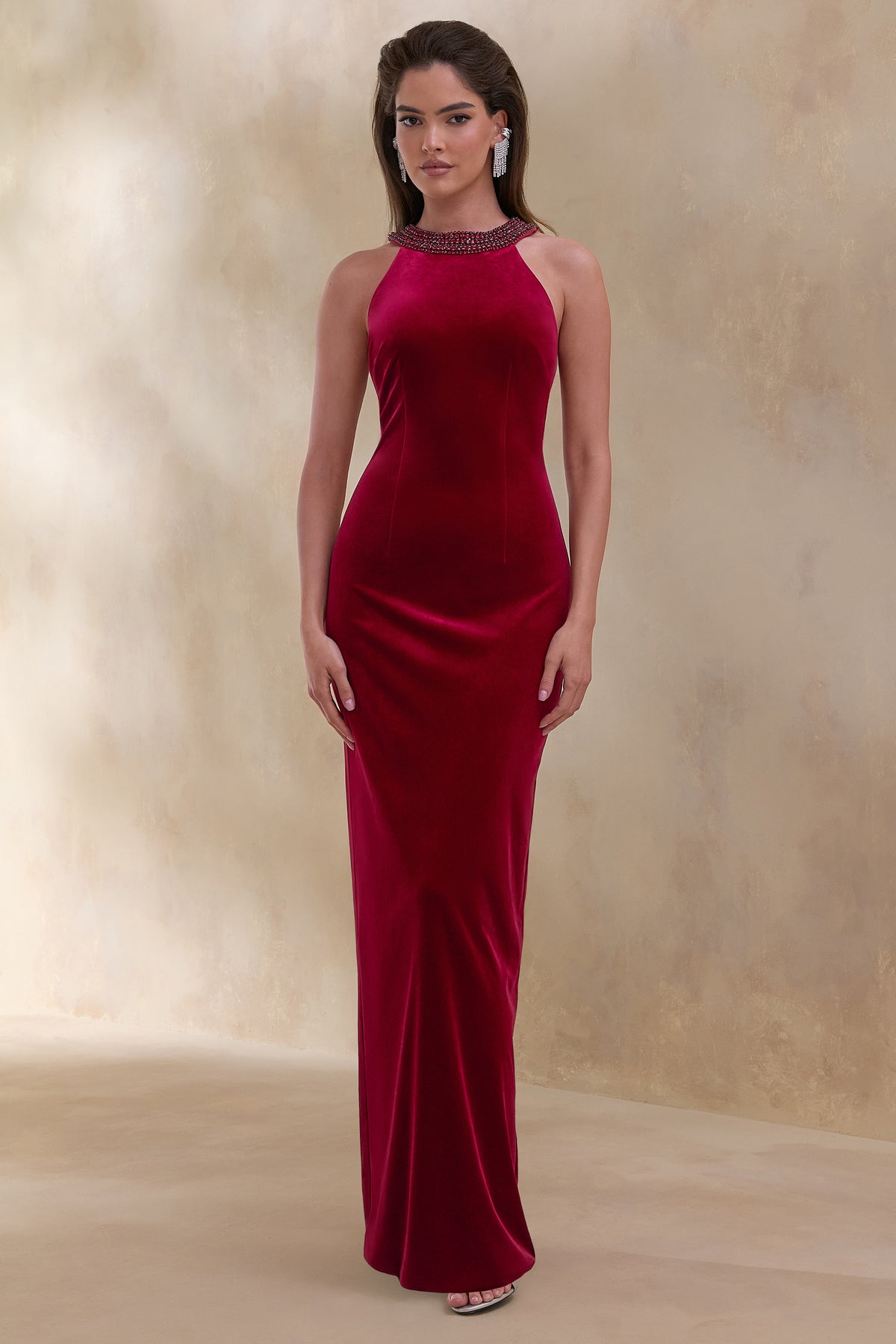 ECM_HR_CL136909037 Darya _ Burgundy Velvet Embellished High-Neck Maxi Dress 0.jpg