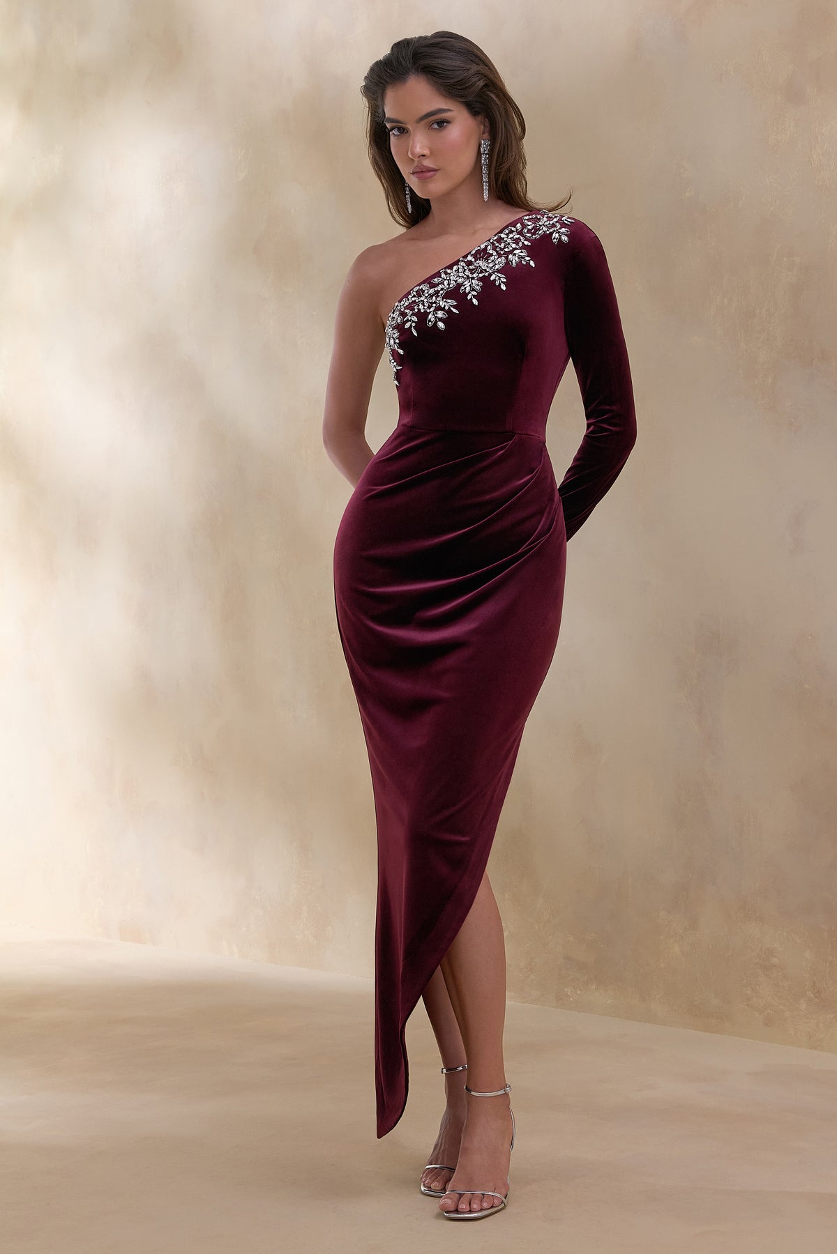 ECM_HR_CL137010069 Nyssa _ Burgundy Embellished Asymmetric-Neck Maxi Dress 2.jpg