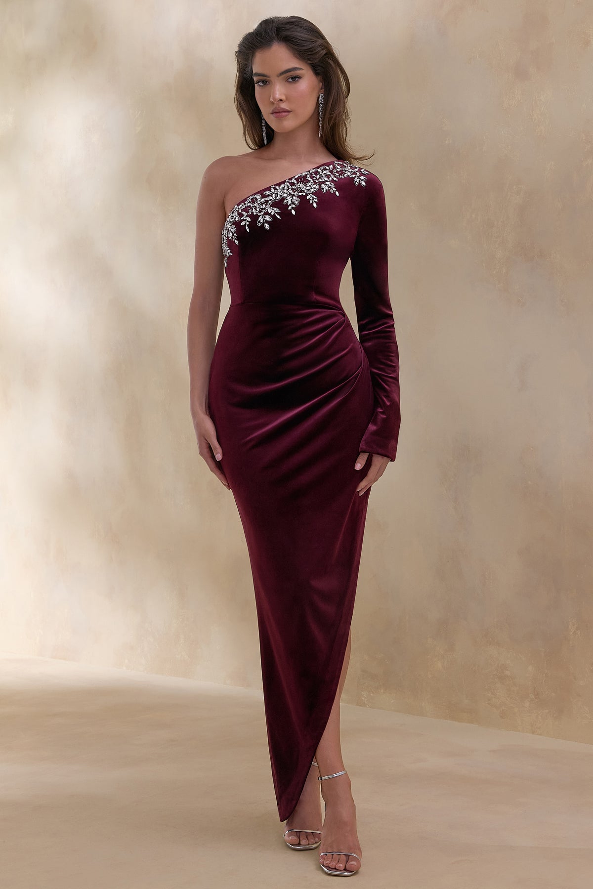 ECM_HR_CL137010069 Nyssa _ Burgundy Embellished Asymmetric-Neck Maxi Dress 3.jpg