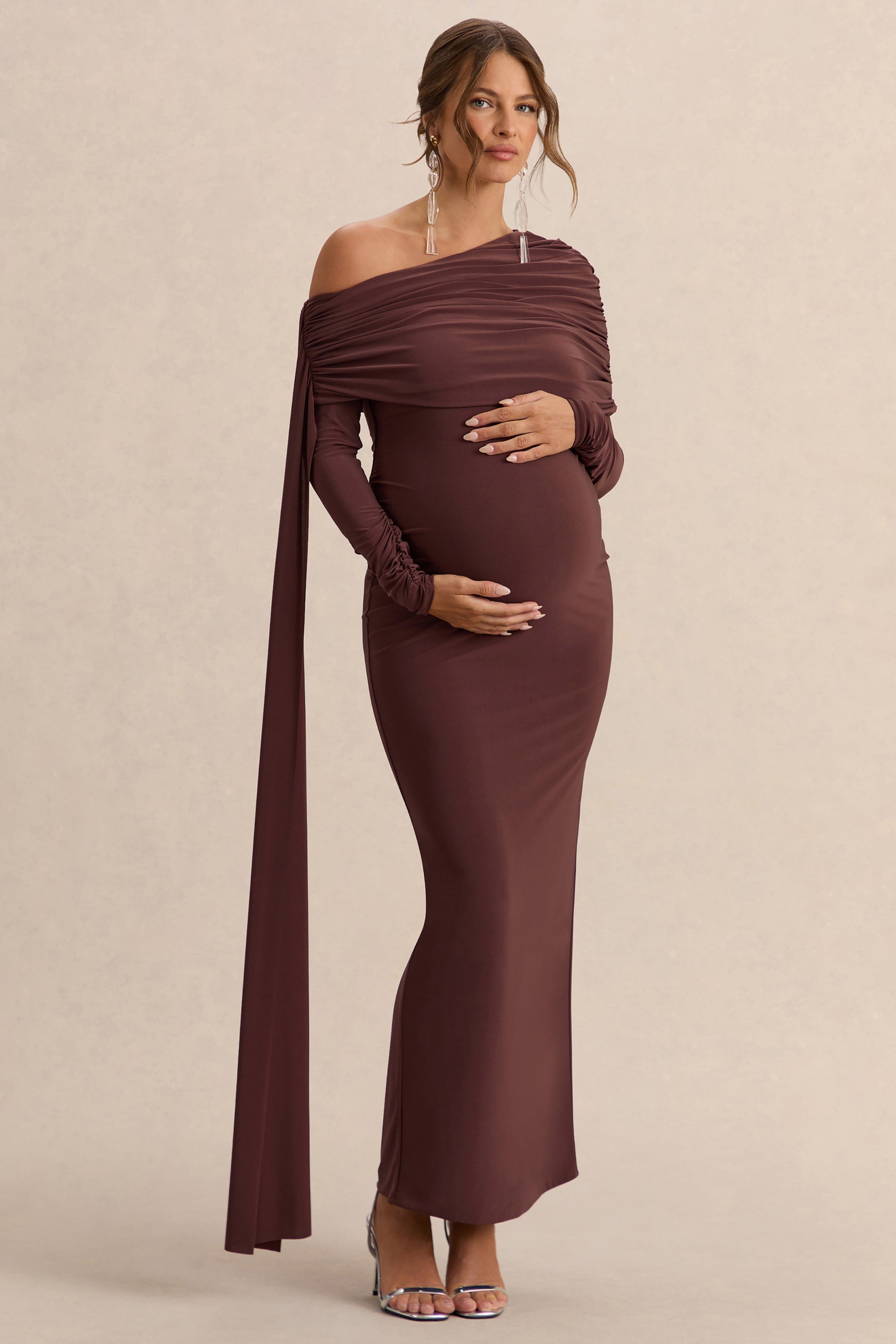 CL13737602108_ECM_HR_CL137376021----Cyra-Brown-Bardot-Neck-Maternity-Maxi-Dress-With-Sash-0