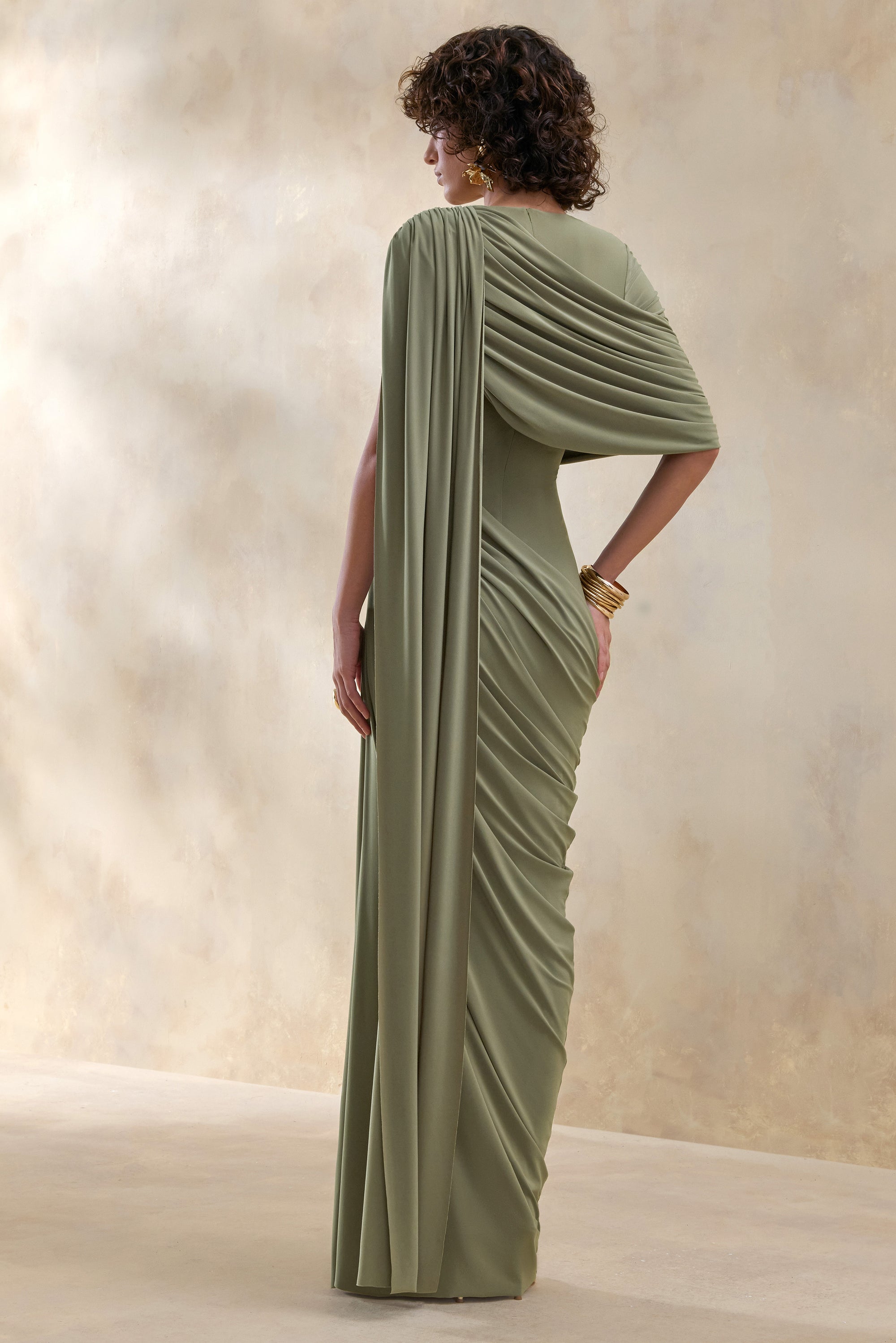 ECM_HR_CL137661031 - Gisara _ Olive High-Neck Maxi Dress With Sash And Draped-Detailing 0.jpg