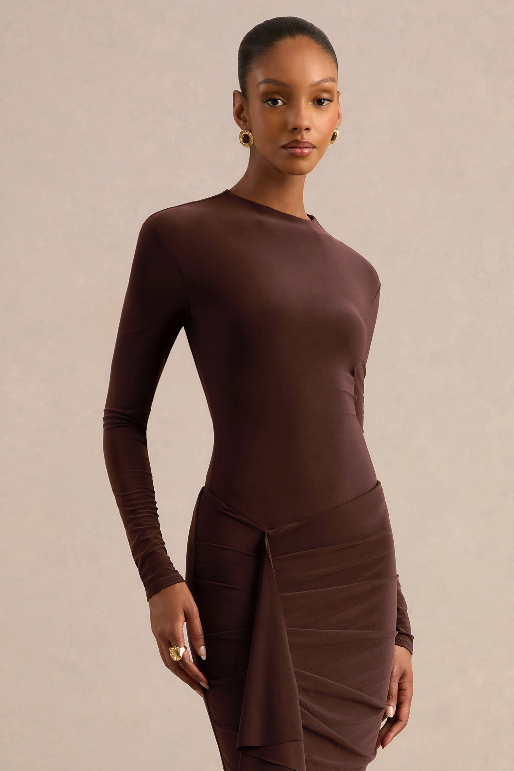 CL137816022 - Lorvia _ Brown High-Neck Bodysuit With Long-Sleeves2.jpg
