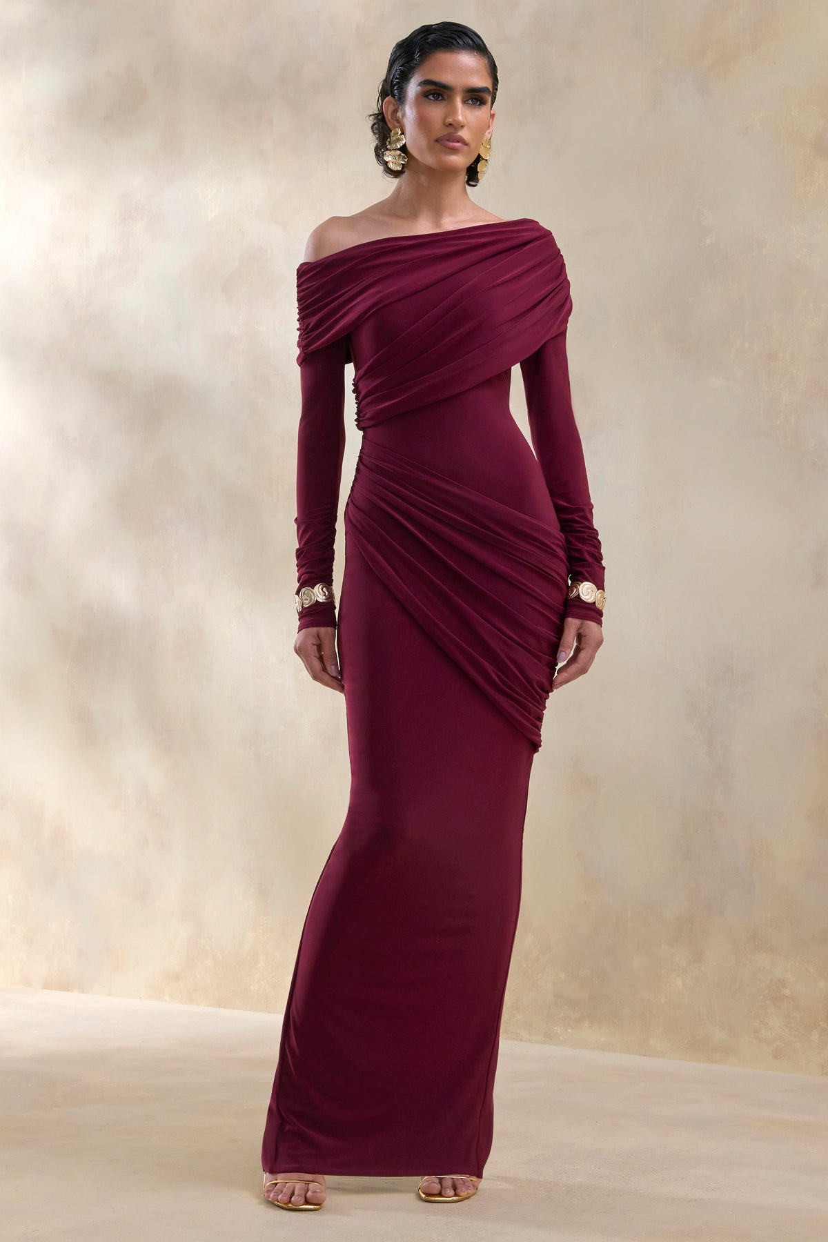ECM_HR_CL137856102 - Rosirene _ Burgundy Asymmetric-Neck Maxi Dress With Draped-Detailing 1.jpg