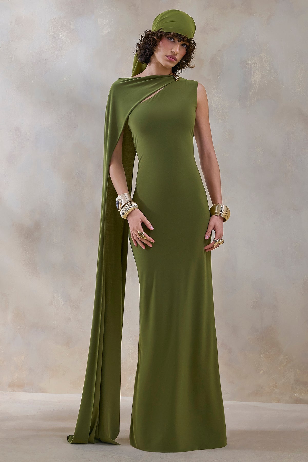ECM_HR_CL137886037 - Isdelia | Green Asymmetric-Neck Maxi Dress With Cape-Sleeve 2.jpg