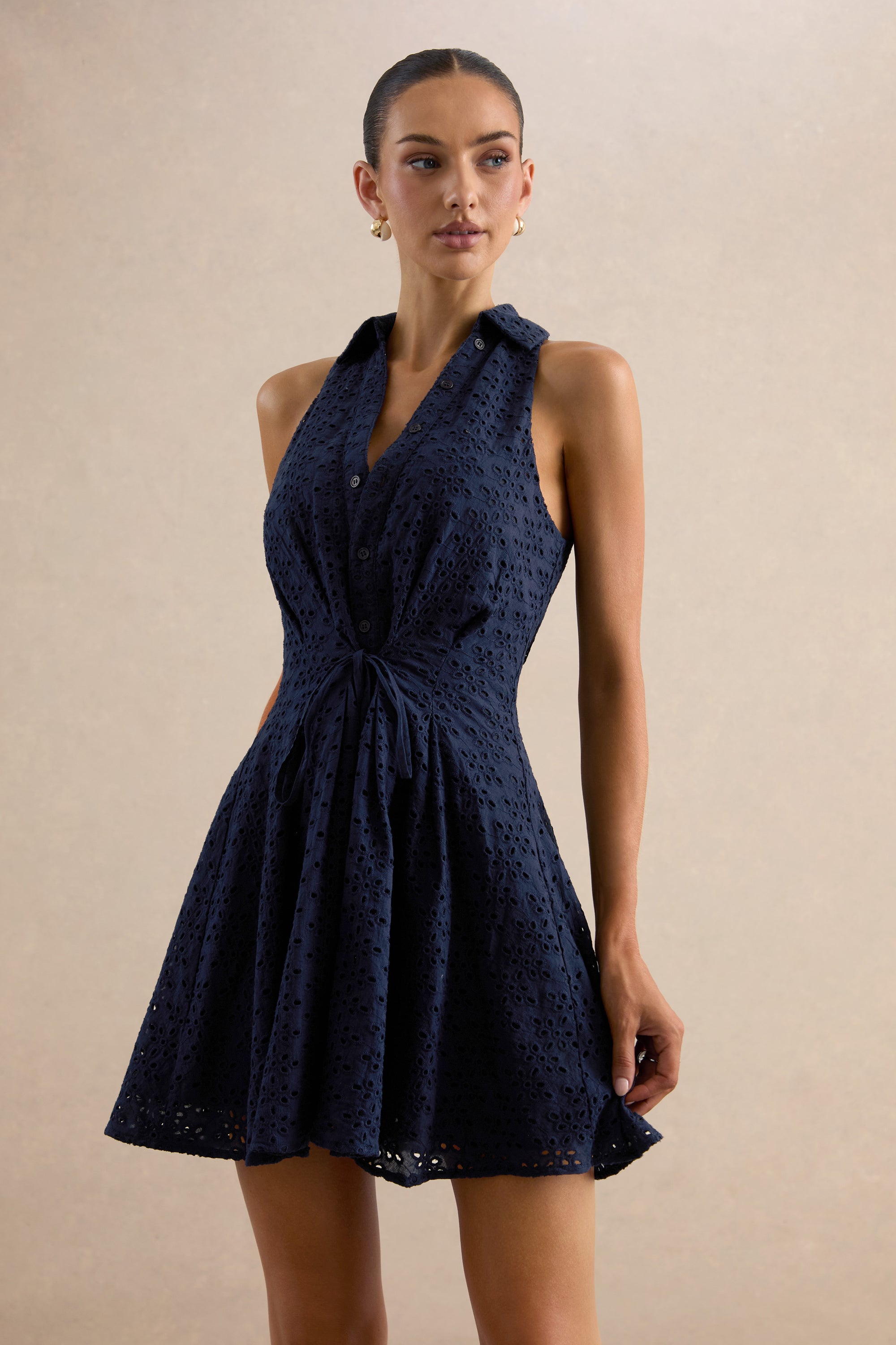 ECM_HR_CL137925010 - Zyraline | Navy Plunge-Neck Mini Dress With Bow-Detail 2.jpg