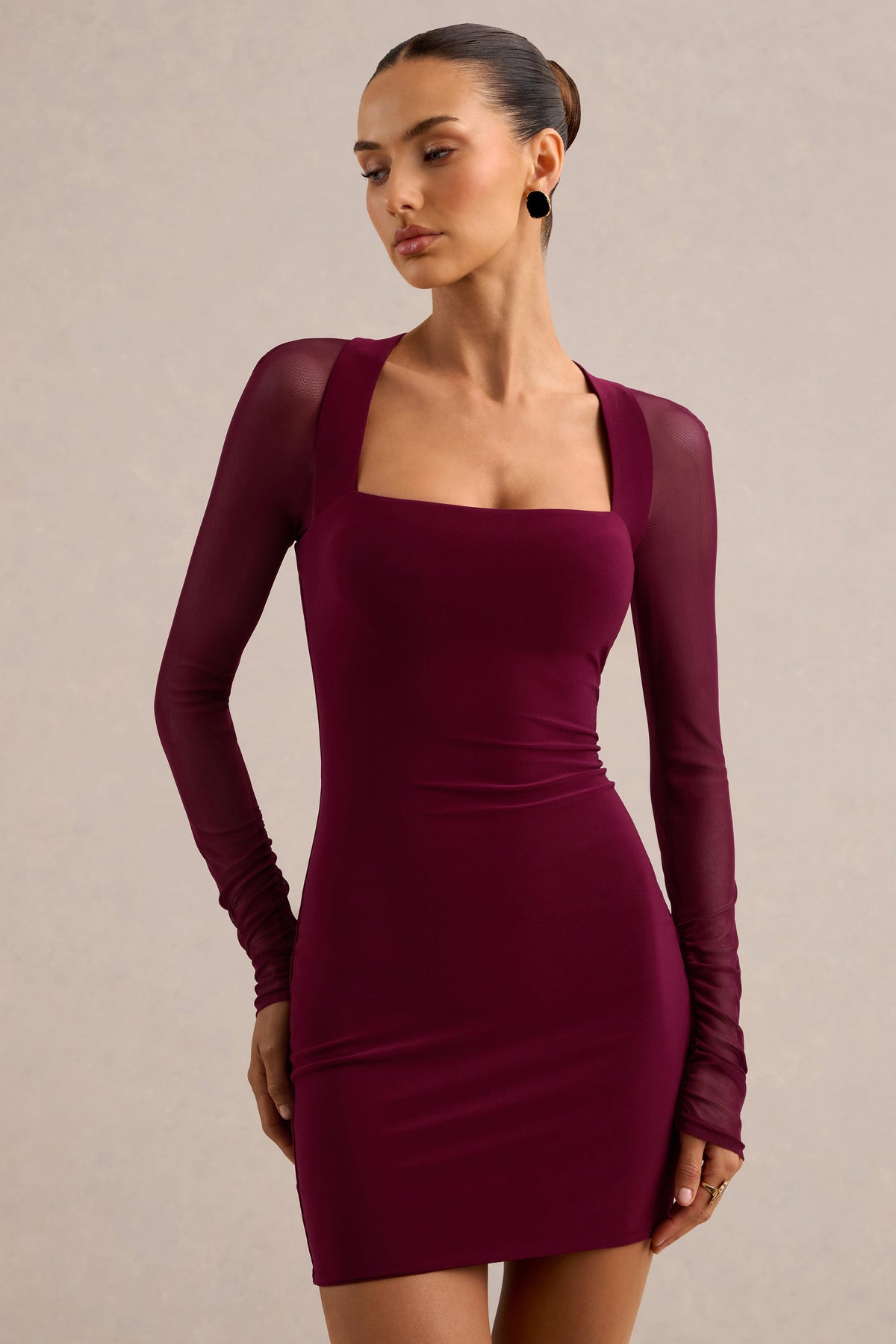 ECM_HR_CL138042102 - Alisse _ Burgundy Square-Neck Mini Dress With Mesh Long-Sleeves2.jpg