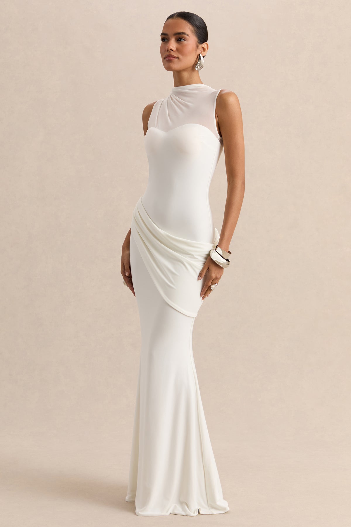 ECM_HR-CL138103110 - Lyssy - White High-Neck Maxi Dress With Mesh-Detail 03.jpg