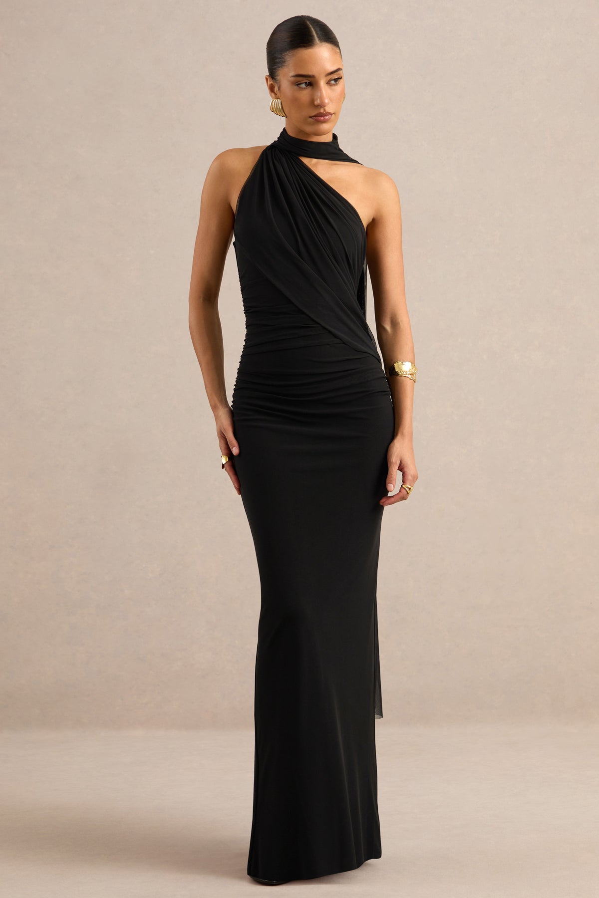 ECM_HR_CL138121001 - Gelsey _ Black Asymmetric-Neck Maxi Dress With Scarf Detail 0.jpg