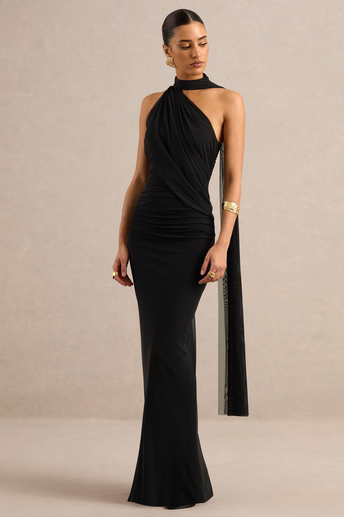 ECM_HR_CL138121001 - Gelsey _ Black Asymmetric-Neck Maxi Dress With Scarf Detail 1.jpg