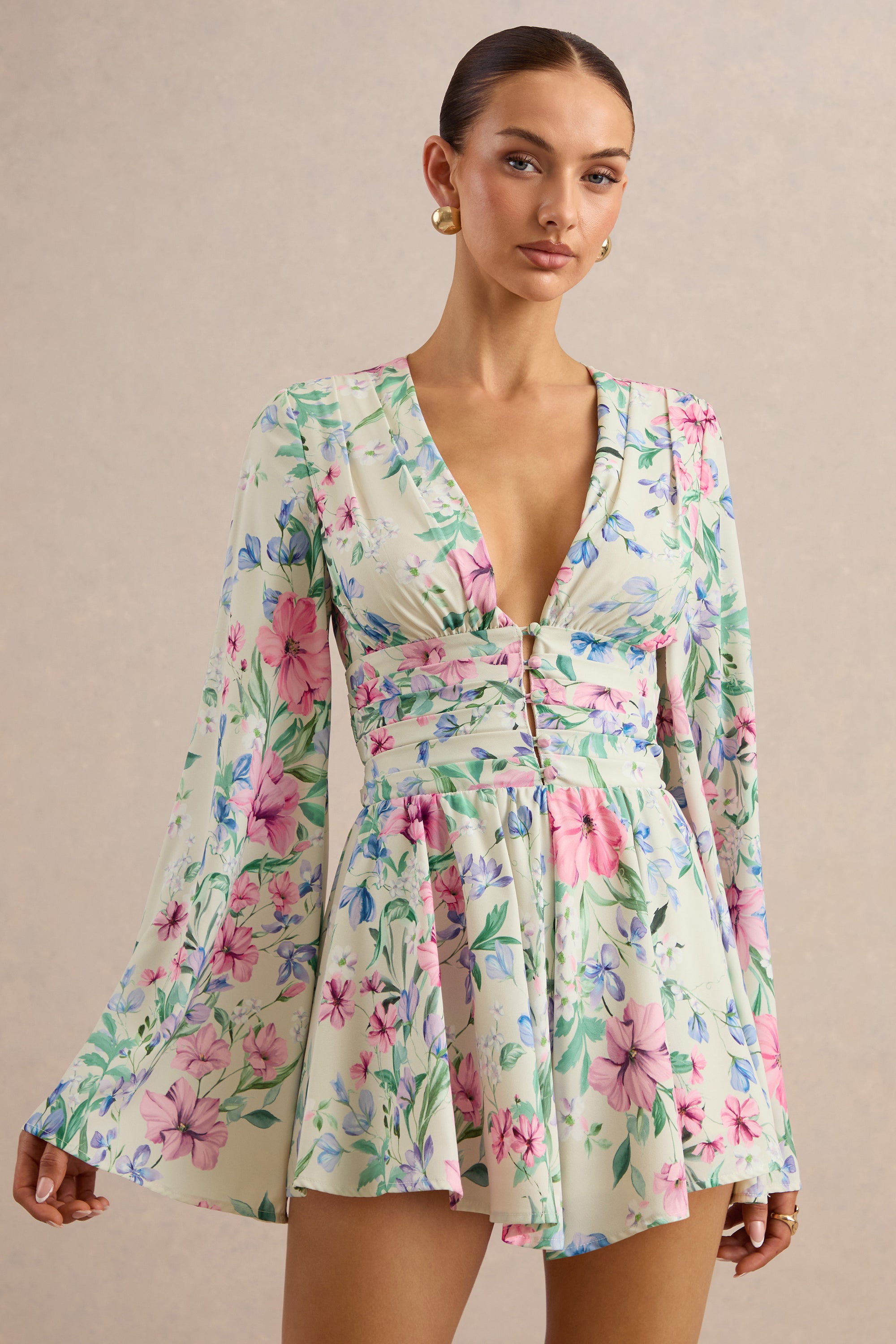 ECM_HR_CL138202111 - Kismet | Cream Floral Print Plunge-Neck Playsuit With Bell Sleeves 3.jpg