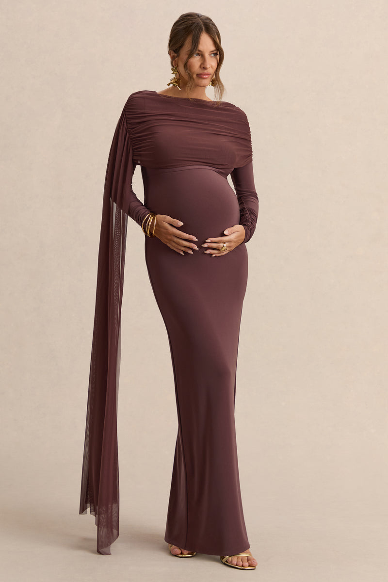 ECM_HR_CL138241022  - Annelia Dark Brown High-Neck Maternity Maxi Dress With Sash Detail 0.jpg