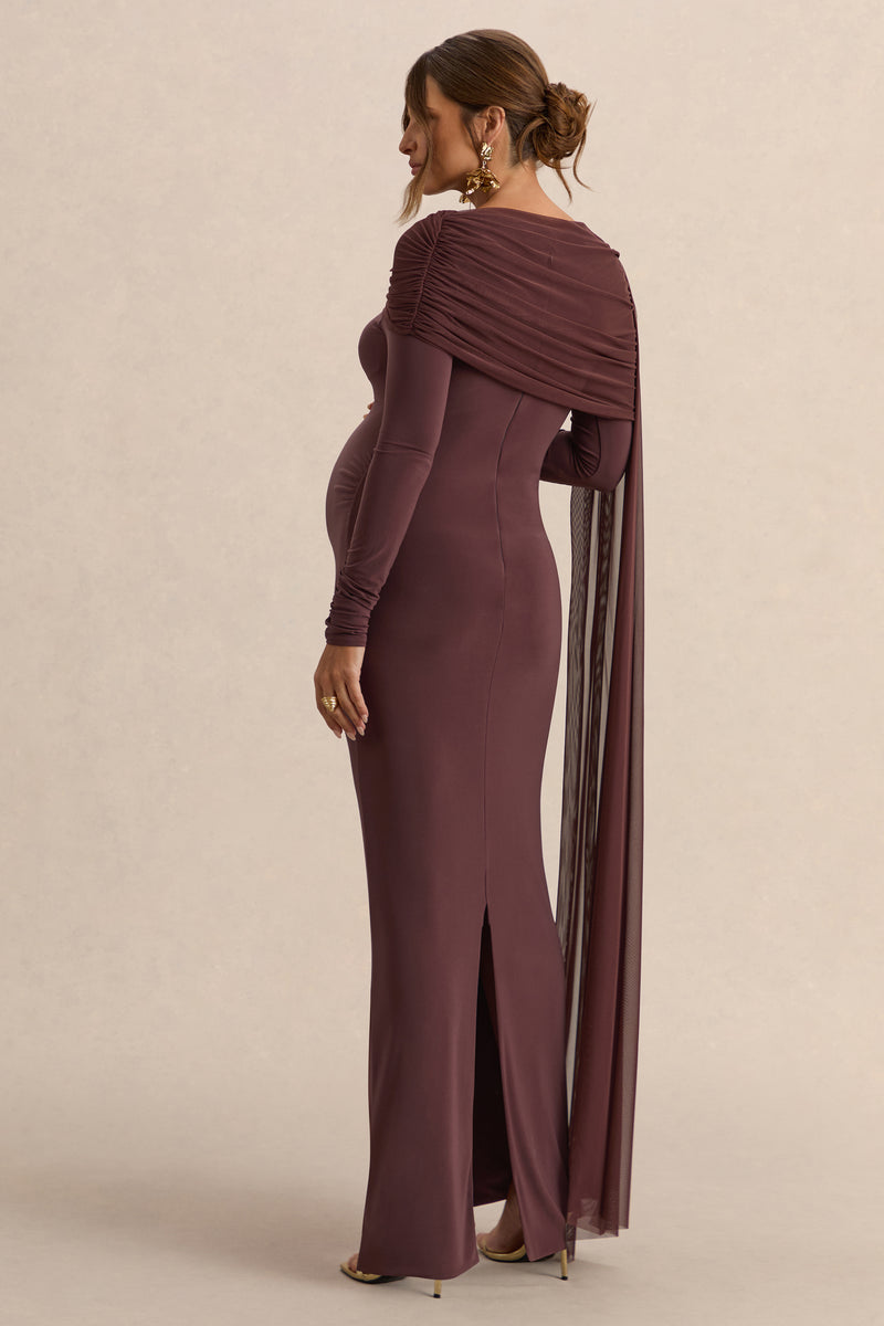 ECM_HR_CL138241022  - Annelia Dark Brown High-Neck Maternity Maxi Dress With Sash Detail 4.jpg