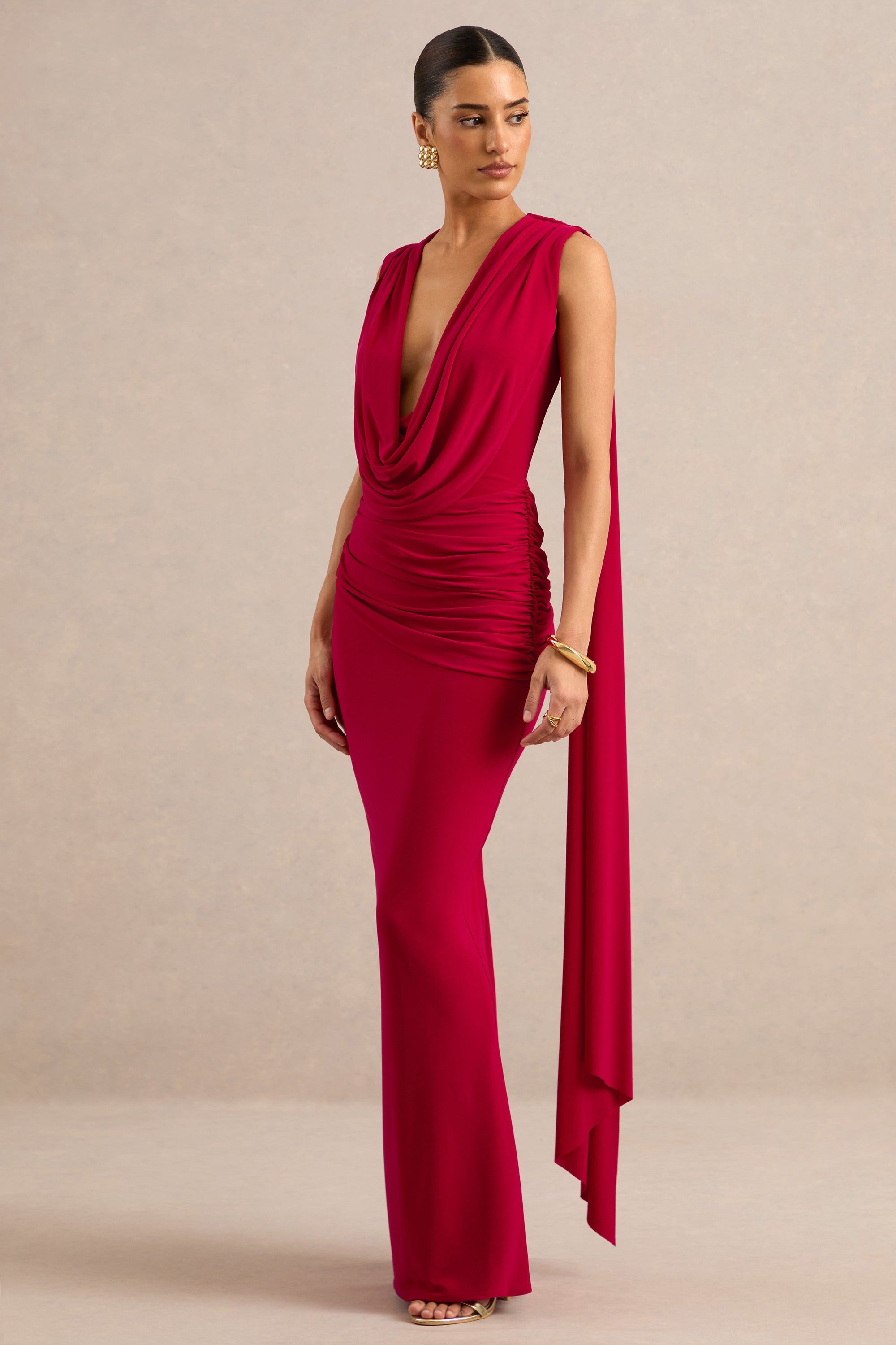 ECM_HR_CL138433100 - Aralyn | Red Plunge Cowl-Neck Maxi Dress With Sash Detail 0.jpg