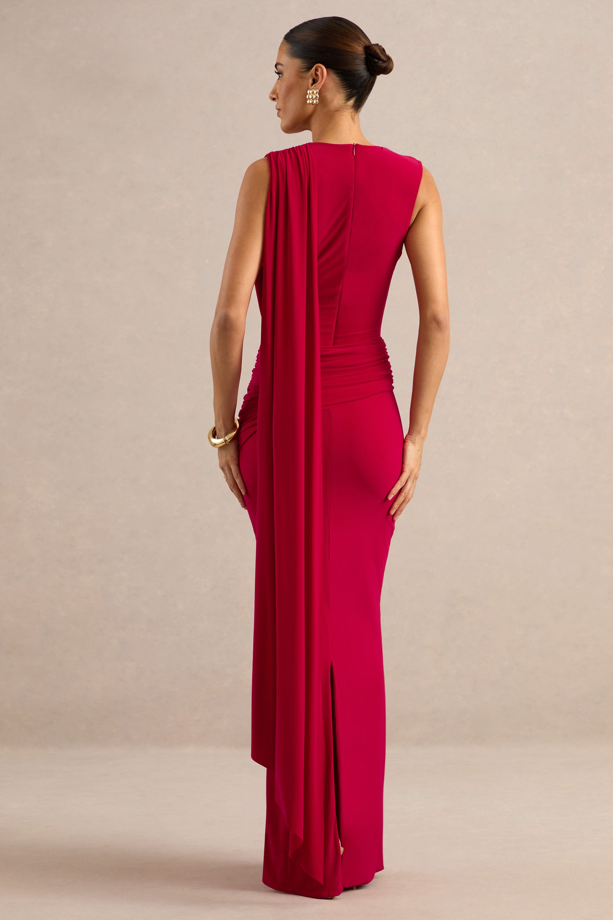 ECM_HR_CL138433100 - Aralyn | Red Plunge Cowl-Neck Maxi Dress With Sash Detail 5.jpg