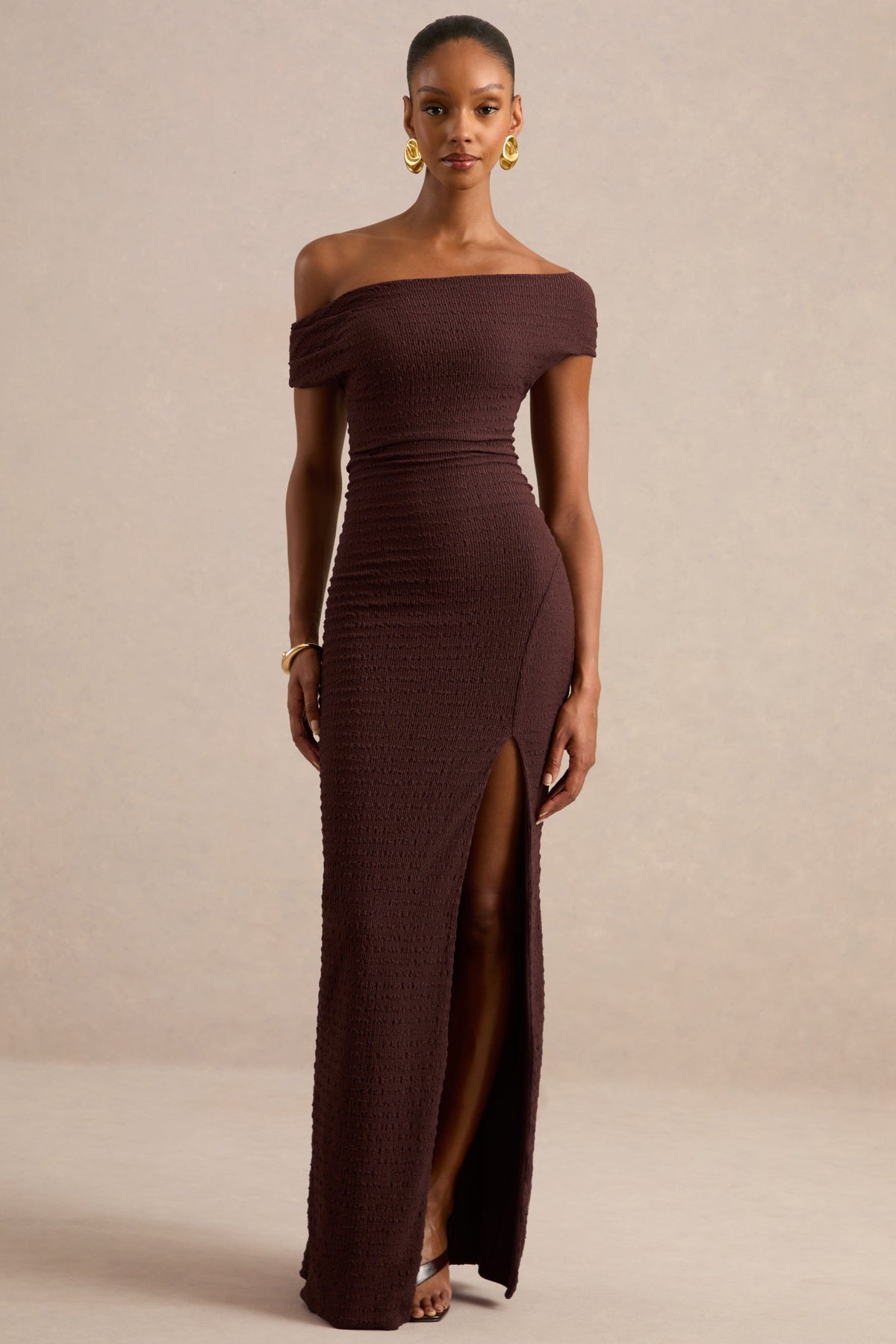 CL13843402206_ECM_HR_CL138434022_-_Aroa_Dark_Brown_Bardot-Neck_Maxi_Dress_With_Front_High_Split2