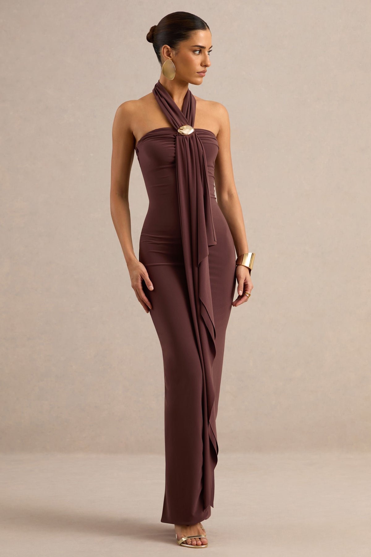 ECM_HR_CL138440022 - Delaina | Dark Brown Halter-Neck Maxi Dress With Gold Detail And Sash 2.jpg