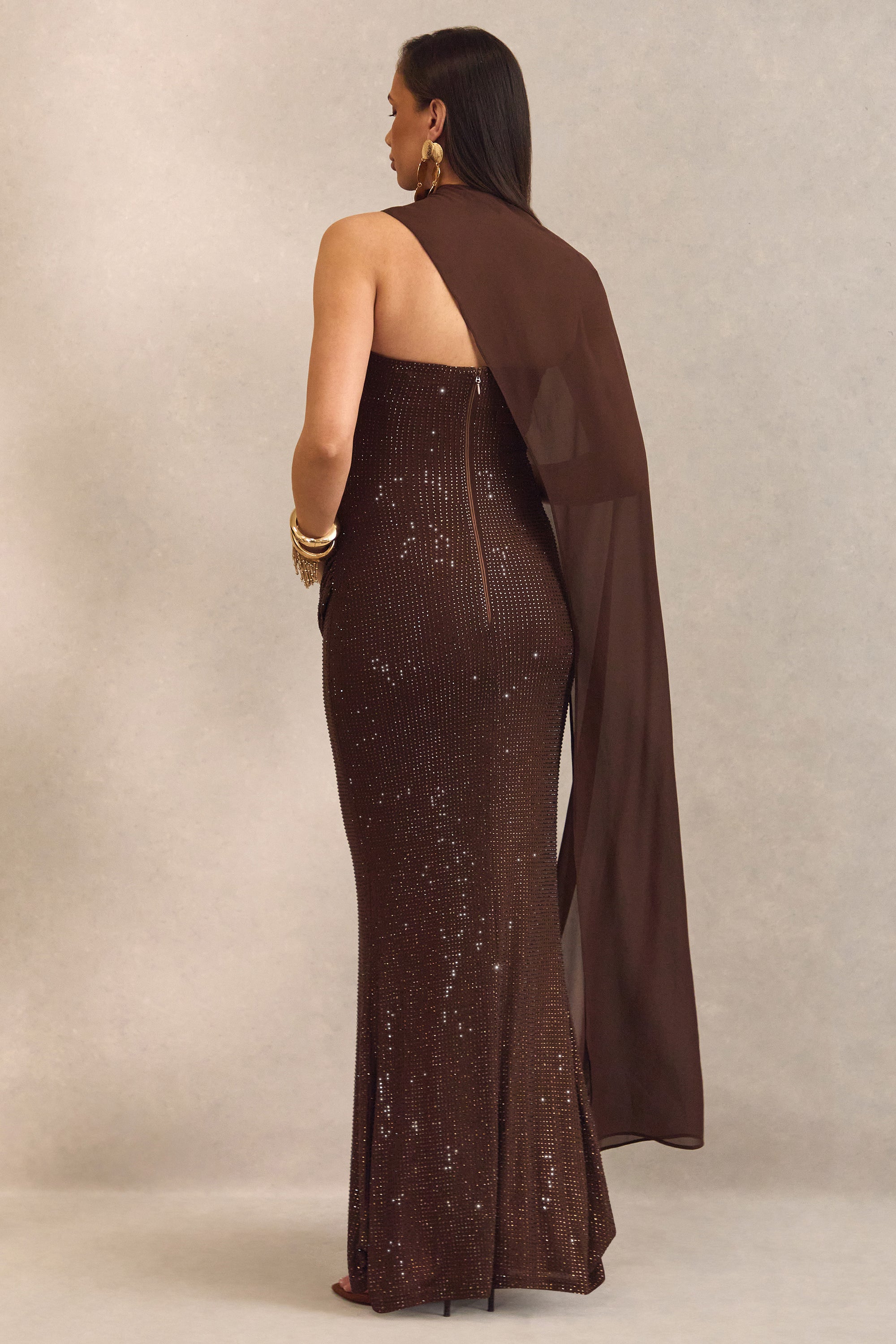 ECM_HR_CL138455022  - Ottoline Dark Brown Asymmetric-Neck Maternity Maxi Dress With Sheer Cape Detail5.jpg