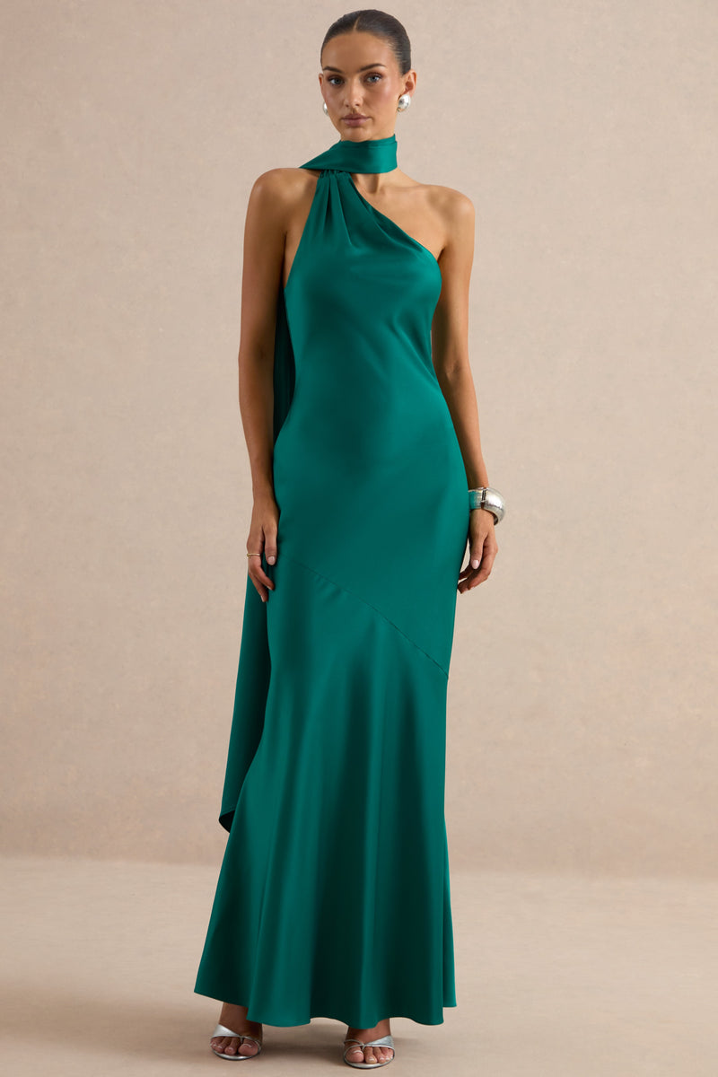 ECM_HR_CL138539037 - Jorina | Green Satin Asymmetric-Neck Maxi Dress With Scarf Detail 2.jpg