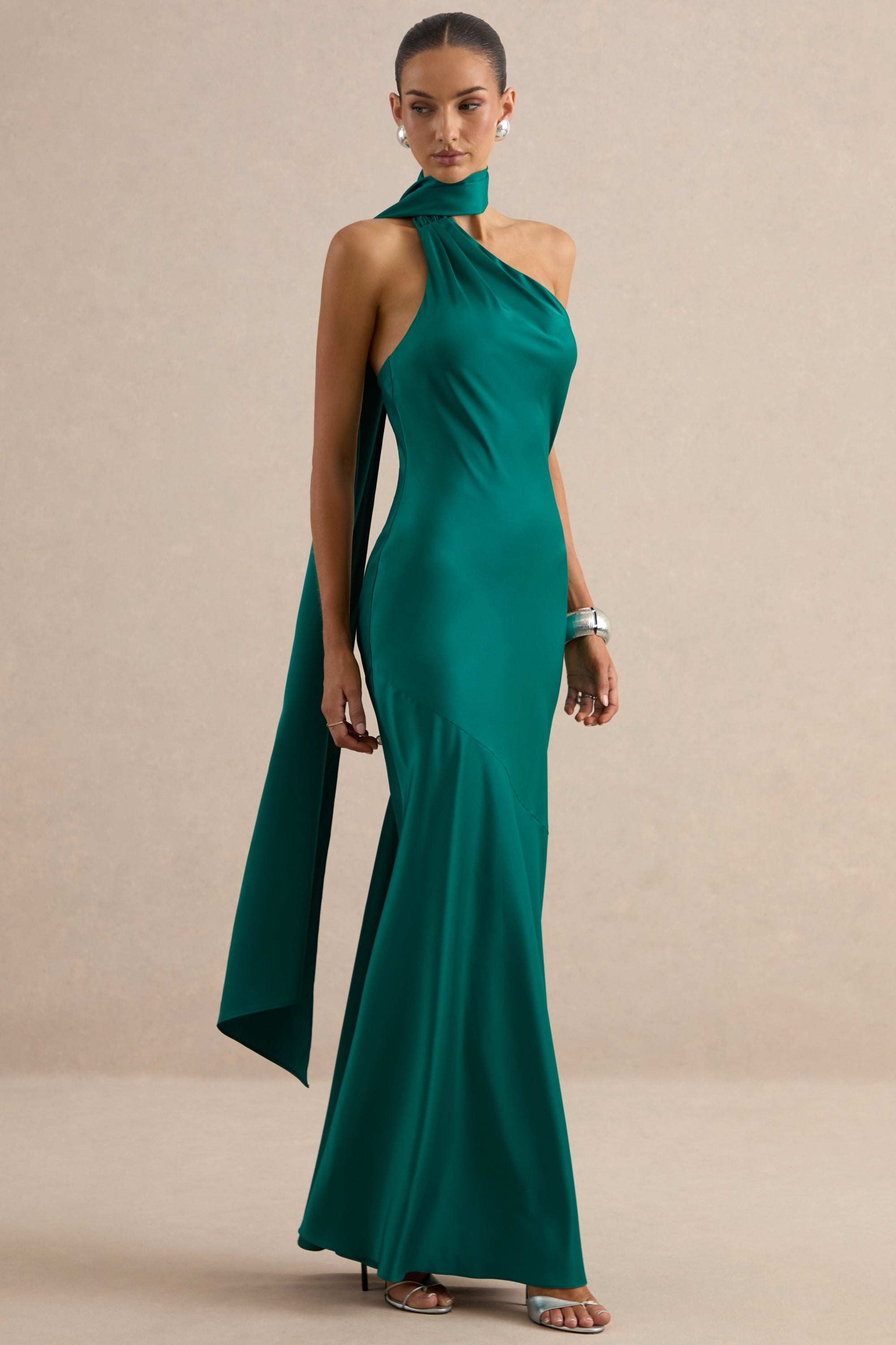 ECM_HR_CL138539037 - Jorina | Green Satin Asymmetric-Neck Maxi Dress With Scarf Detail 3.jpg