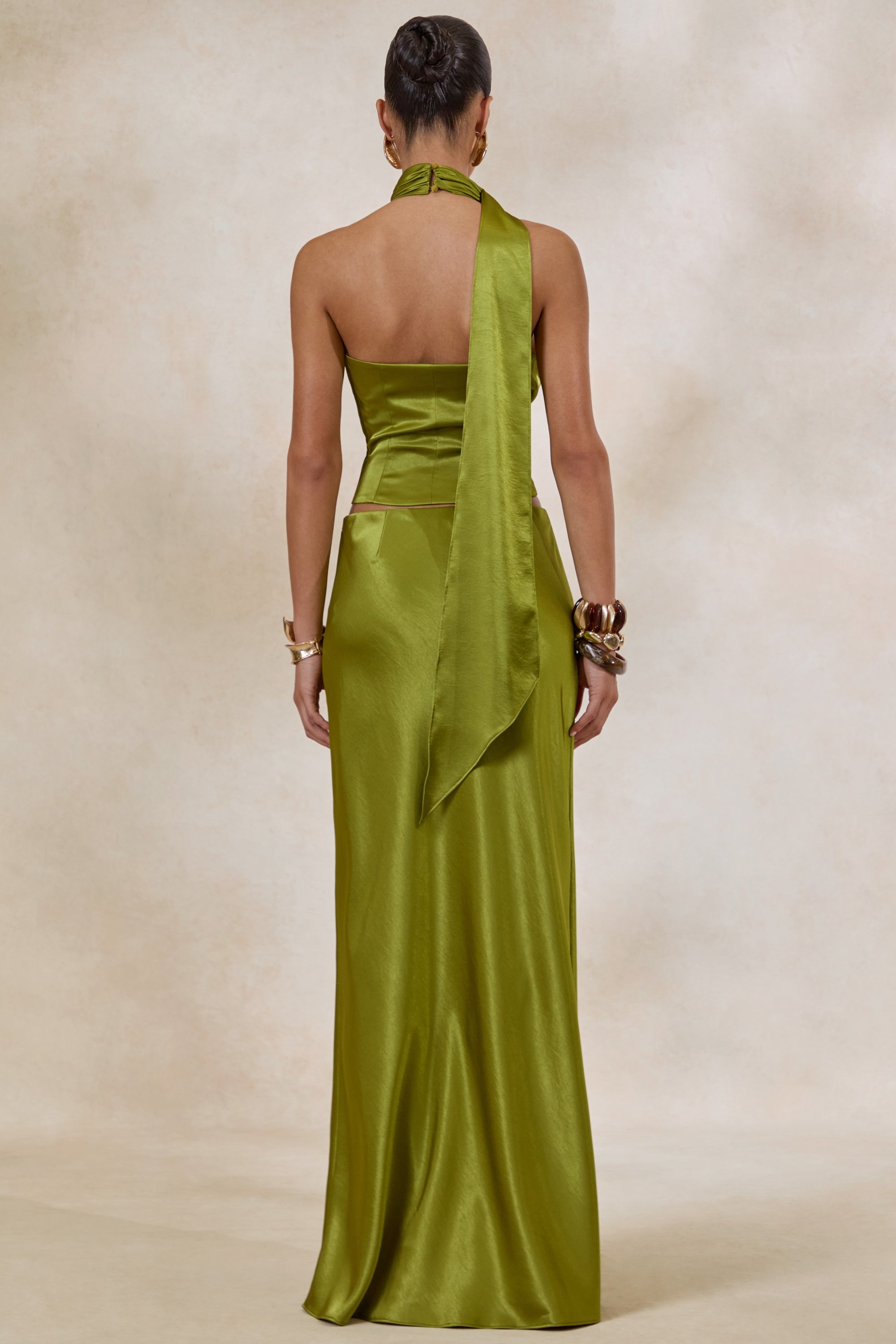 ECM_HR_CL138550031 - Lareina _ Olive Satin Maxi Skirt + CL138549031 - Lareina _ Olive Satin Halter-Neck Top 14.jpg