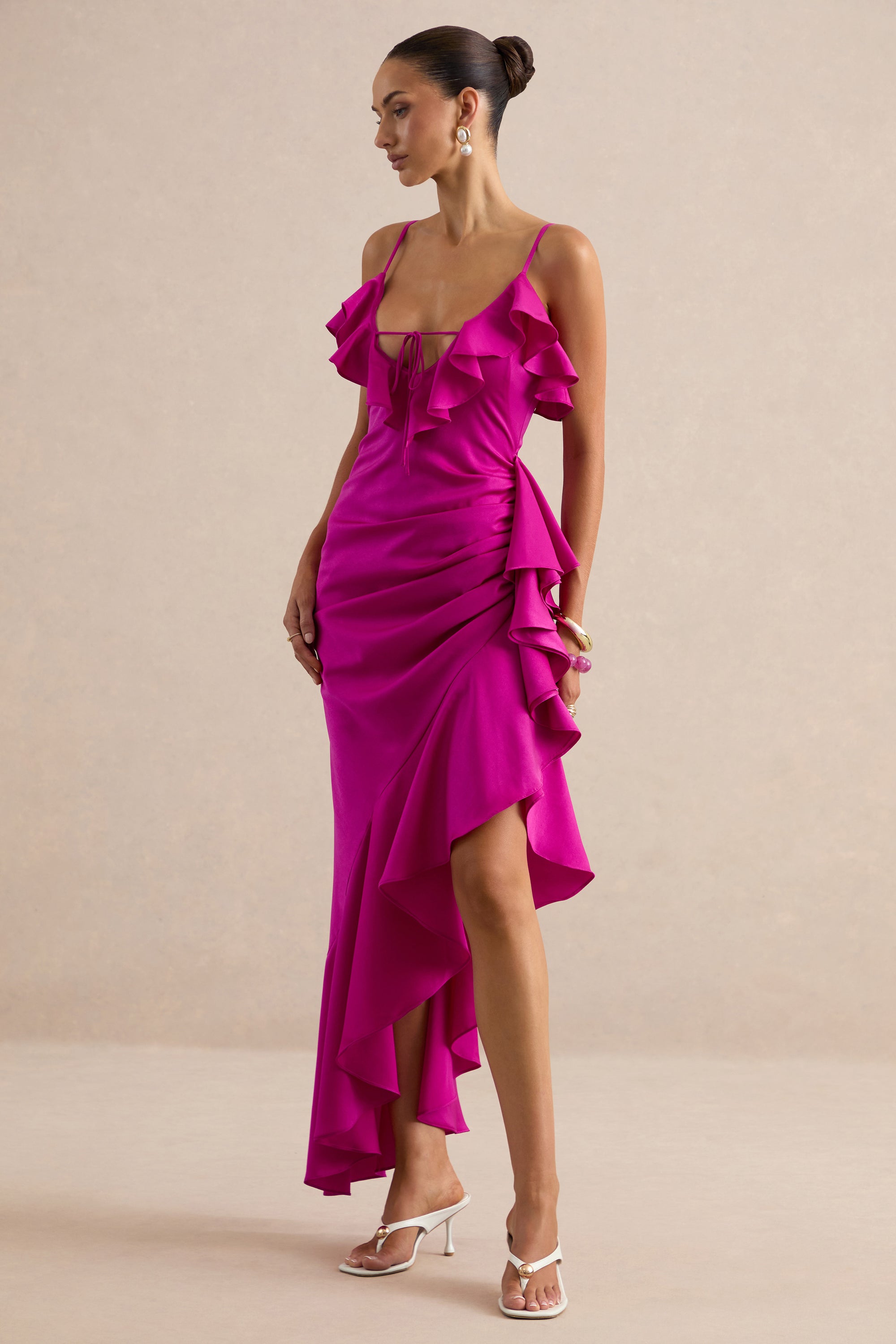 ECM_HR_CL138627084 - Salvina | Pink Satin V-Neck Maxi Dress With Ruffled Detailing And Scarf Detail 2.jpg