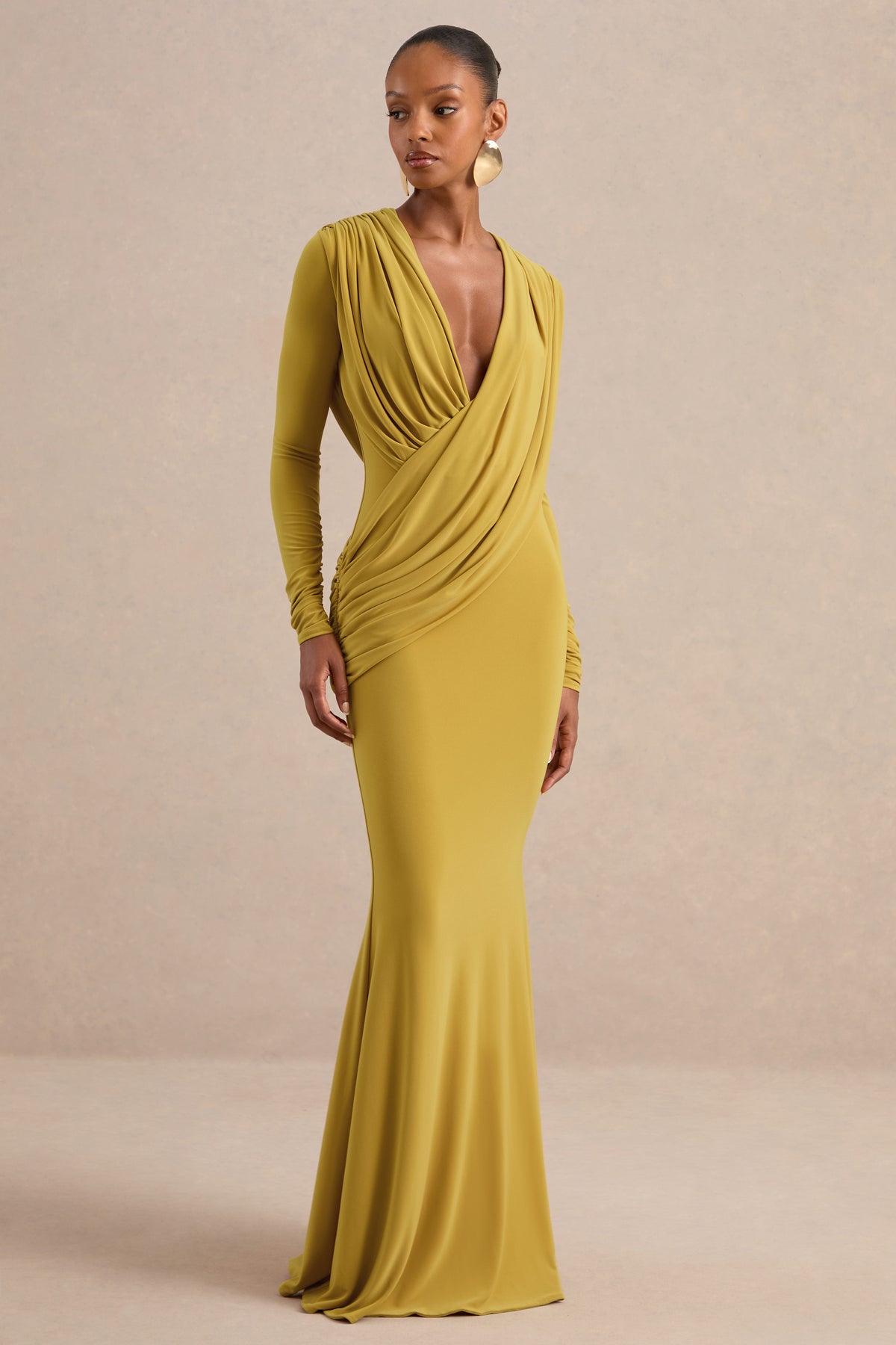 ECM_HR_CL138709122 - Azmina Mustard V-Neck Maxi Dress With Draped Detailing2.jpg