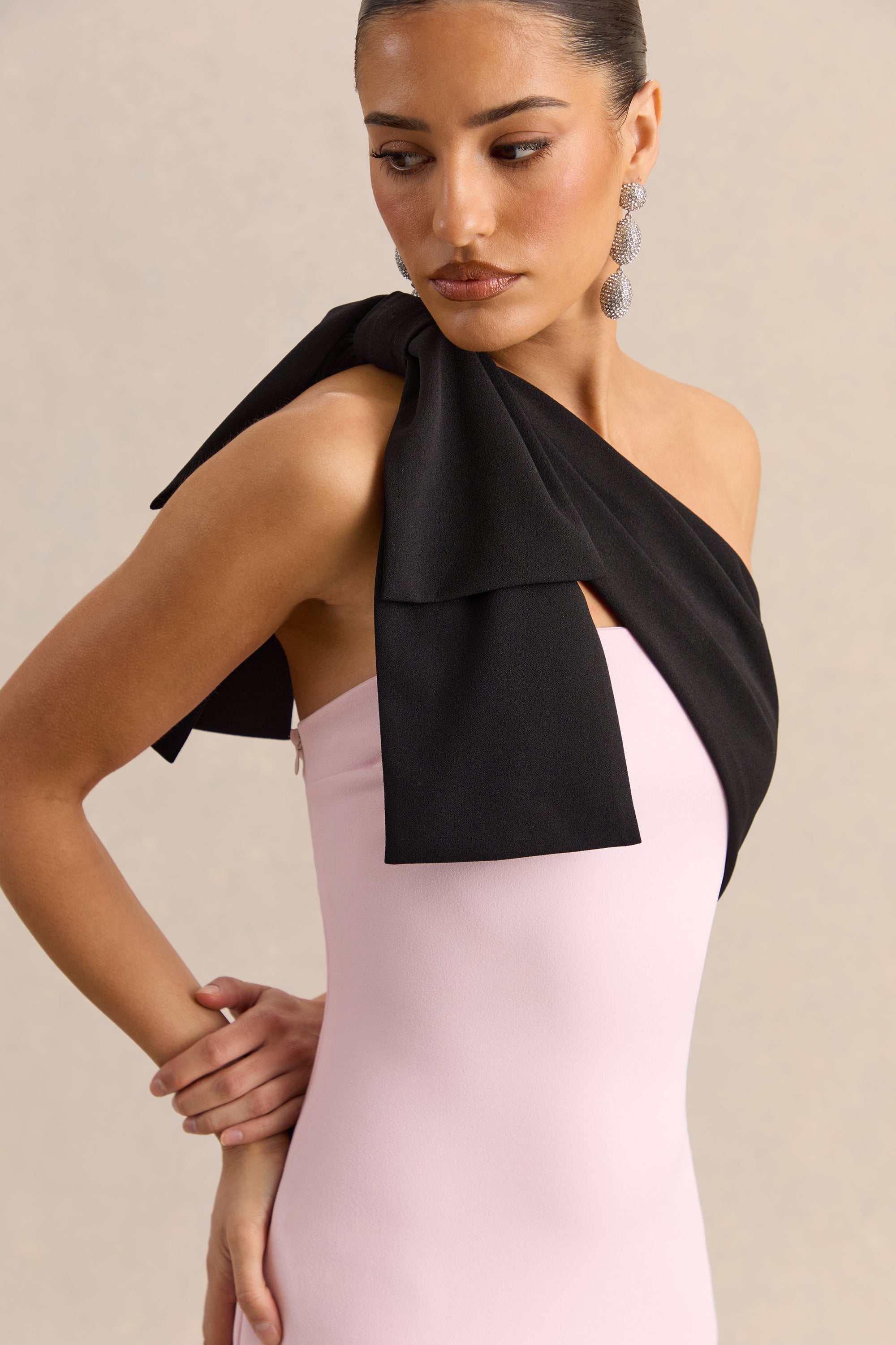 ECM_HR_CL138806084 - Adara - Pink & Black Asymmetric-Neck Maxi Dress With Bow-Detail - 08.jpg