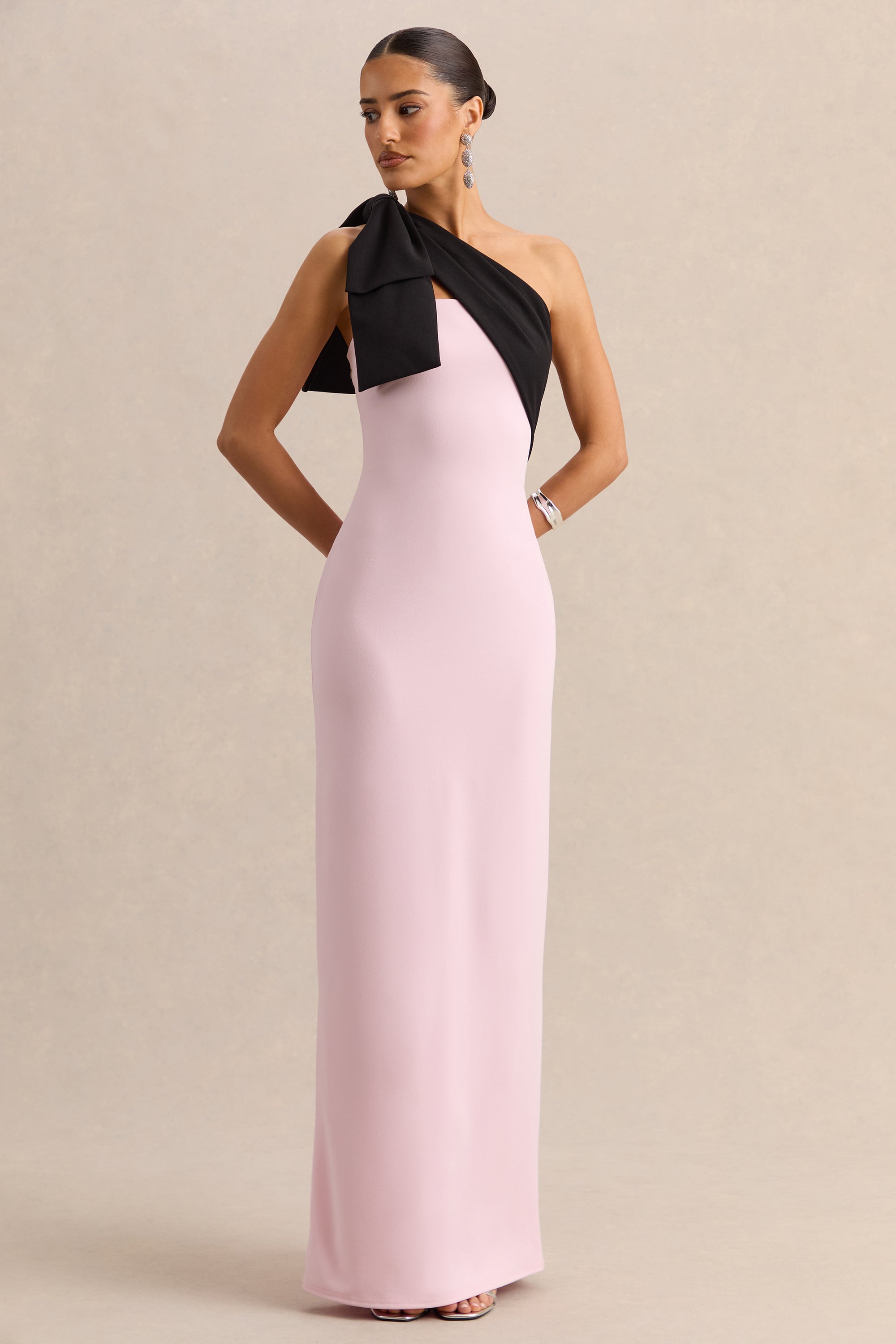 ECM_HR_CL138806084 - Adara - Pink & Black Asymmetric-Neck Maxi Dress With Bow-Detail - 10.jpg