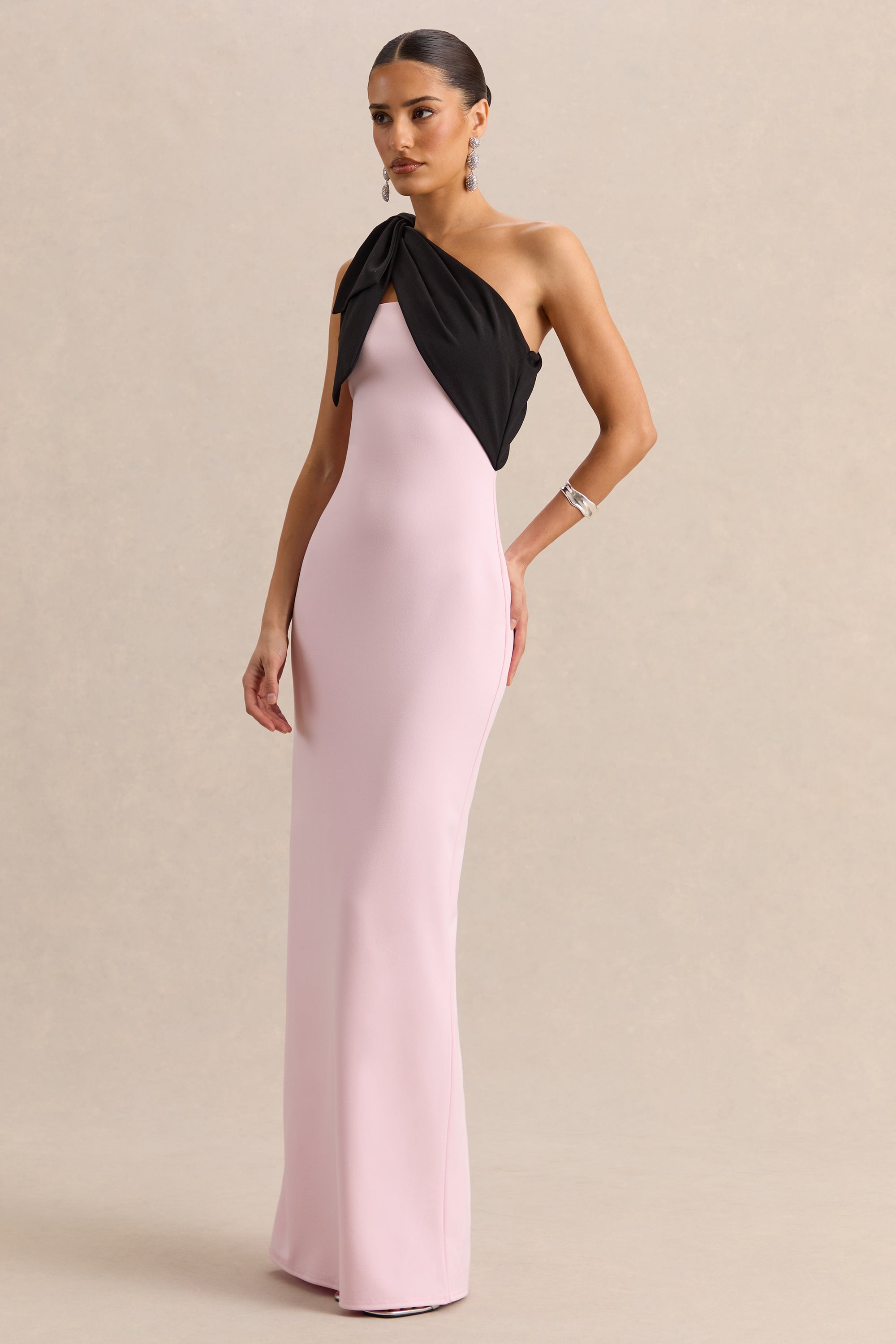 ECM_HR_CL138806084 - Adara - Pink & Black Asymmetric-Neck Maxi Dress With Bow-Detail - 13.jpg
