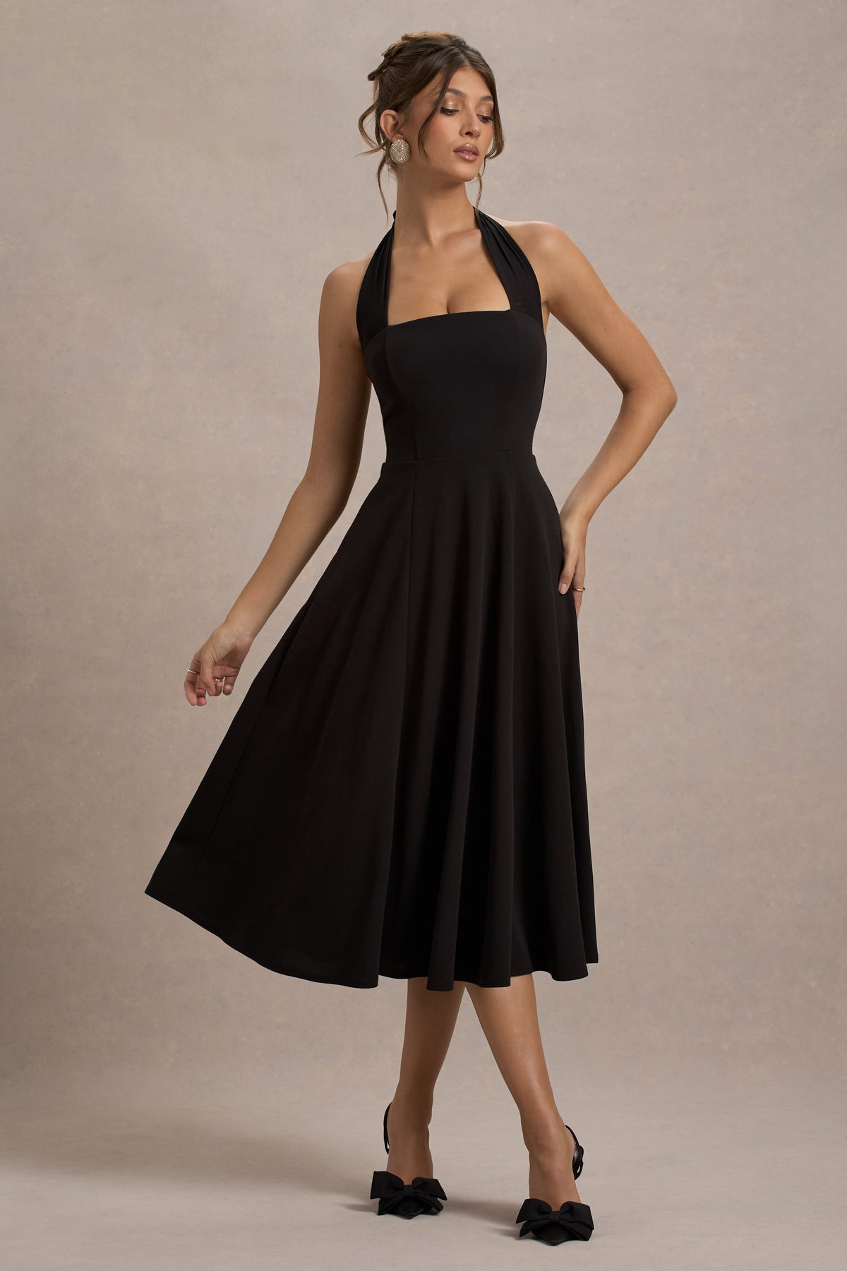 Auburn | Schwarzes Midikleid mit Halterneck