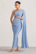 Amaryllis | Puderblaues Umstands-Maxikleid mit Cape-Ärmel und Ein-schulter-Schnitt