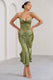 Per Favore | Olivefarbener Satin-Maxirock mit Raffung und Schlitz