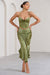 Per Favore | Olivefarbener Satin-Maxirock mit Raffung und Schlitz