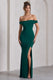 Law of Attraction | Flaschengrünes Bardot-Maxikleid mit Drapierung und Schlitz