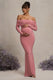 Pretty Perfect | Blassrosa Umstand Maxikleid mit Raffung aus Mesh und Bardot-Ausschnitt