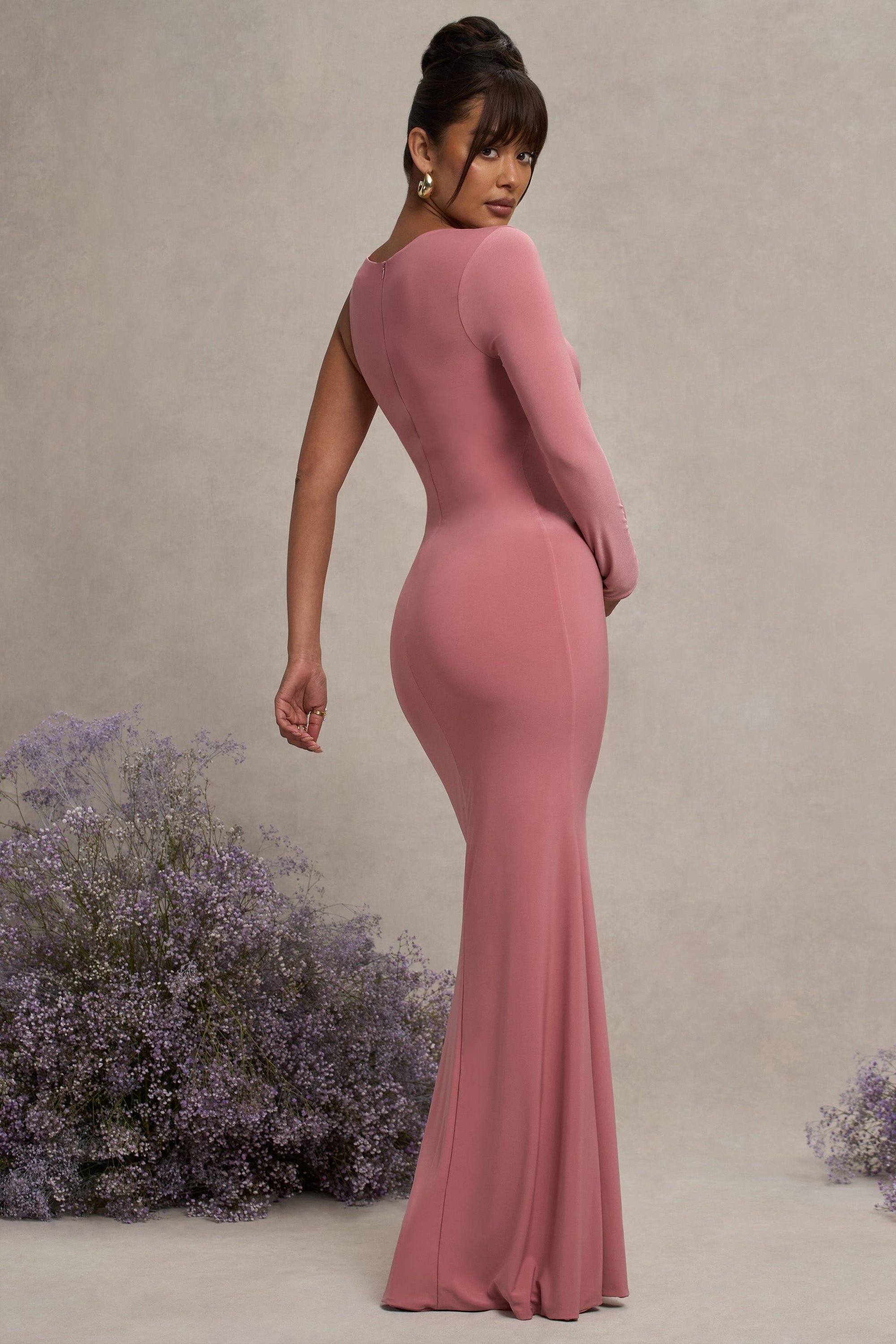 Oh Baby | Altrosa Umstands Ein-Schulter-Bodycon-Maxikleid