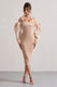 Couture Client | Champagnerfarbenes Midikleid mit Neckholder und Puffärmeln