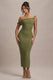 Salome | Olivfarbenes Asymmetrisches Midikleid mit verdrehten Details
