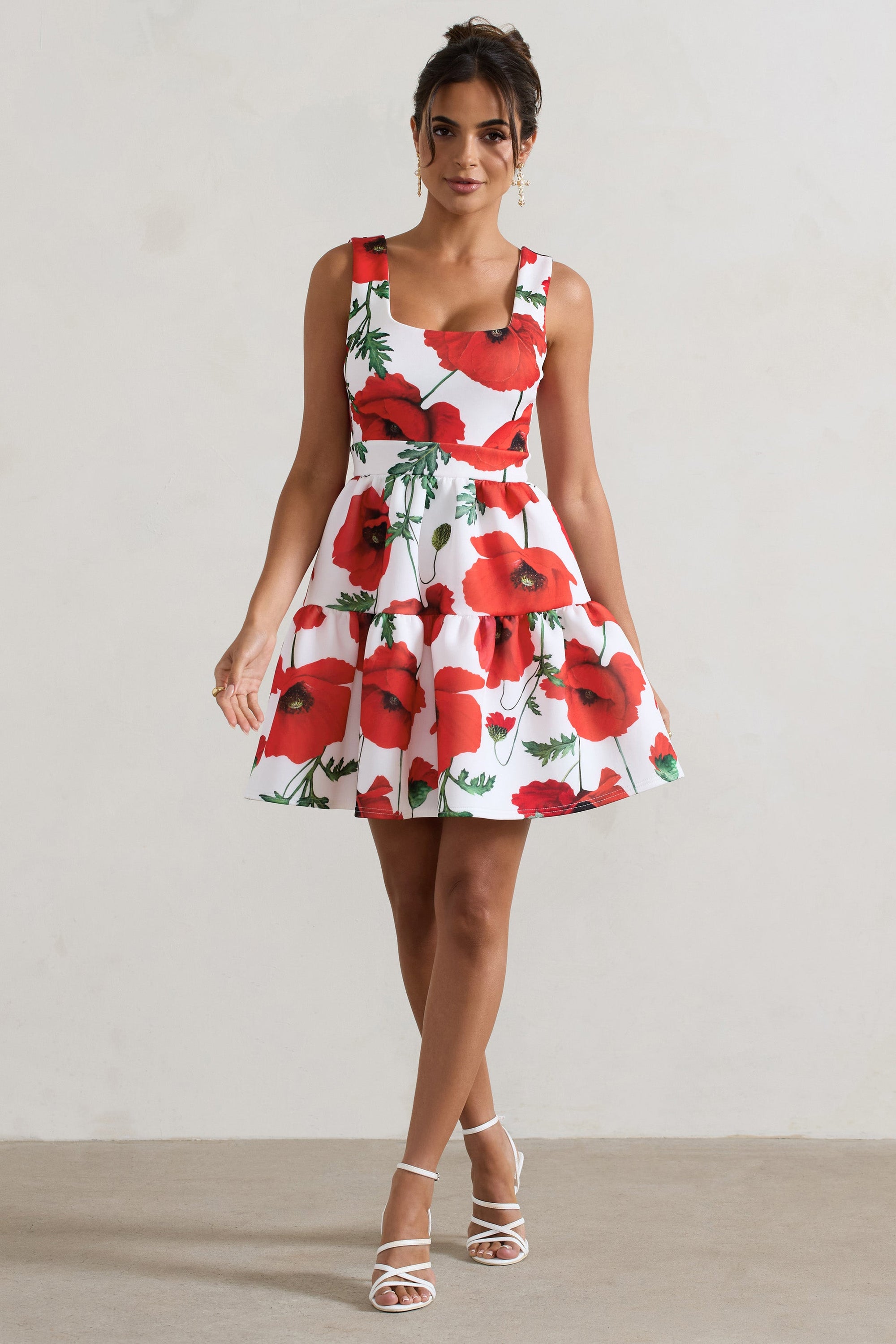 Alia | Minikleid mit Mohnblumen-Print, Rundhalsausschnitt und Stufensaum