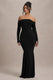 Amaia | Schwarzes Bardot-Maxikleid mit langen Ärmeln