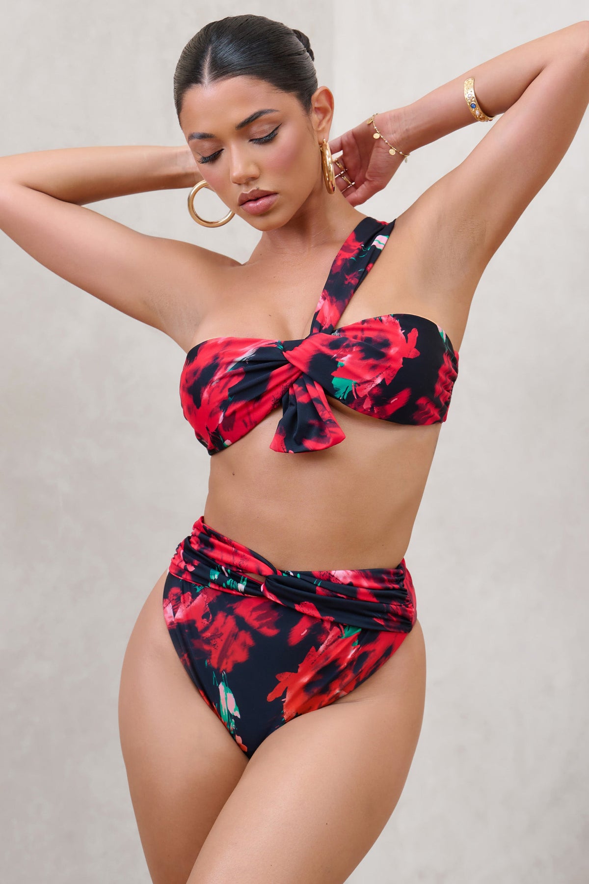 High Tide | Mehrfarbige High-Waist-Bikinihose mit Twist-Front