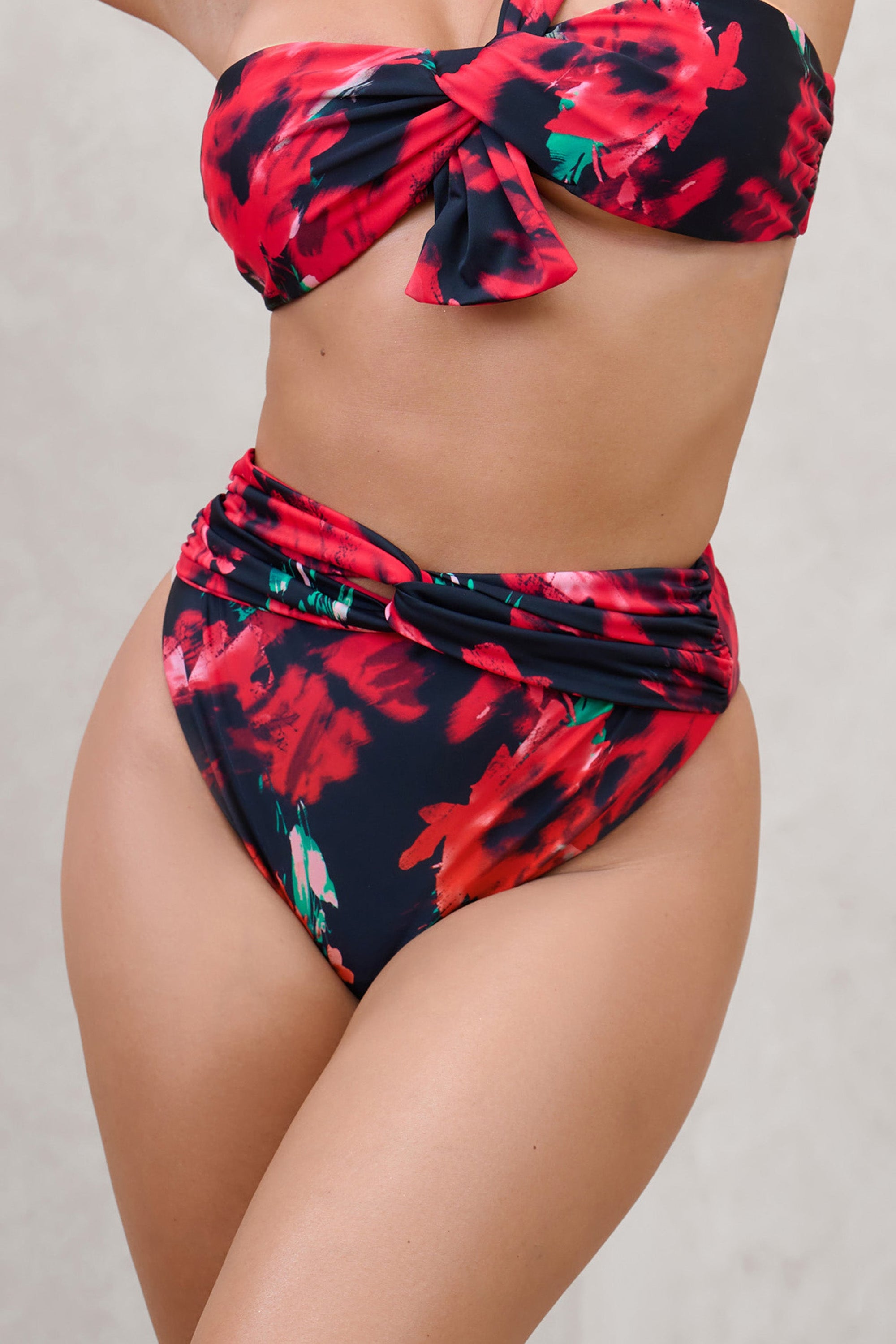 High Tide | Mehrfarbige High-Waist-Bikinihose mit Twist-Front