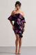 Aspen | Schwarzes Bardot-Minikleid mit Blumenmuster und Rüschen